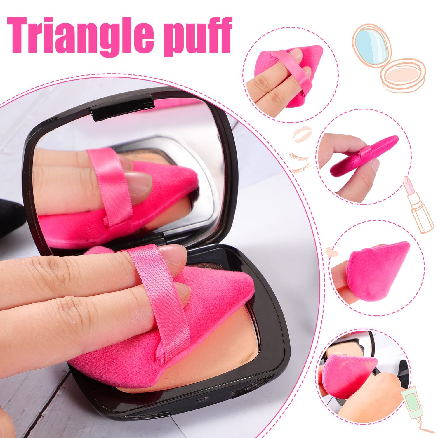 TopFinder® Velour Powder Puff - Soft Triangle Makeup Sponge for Loose & Body Powder - 3pc Set - Perfect for Contouring, Foundation Blending & Eye Makeup Application - Essential Beauty Tools for Flawless Makeup Finish