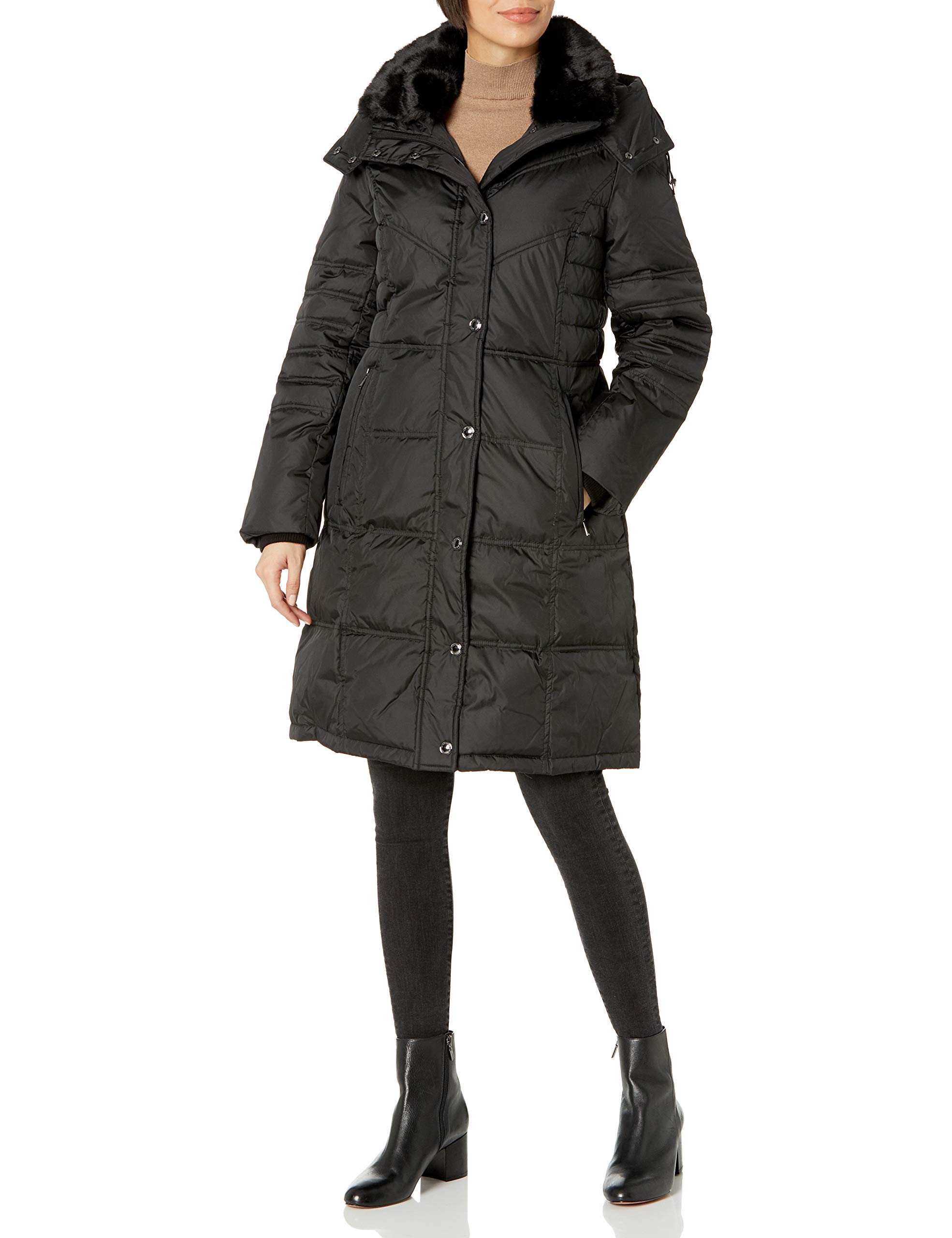 London Fog Women's Chevron Faux-Fur Coat - Stylish Winter Outerwear