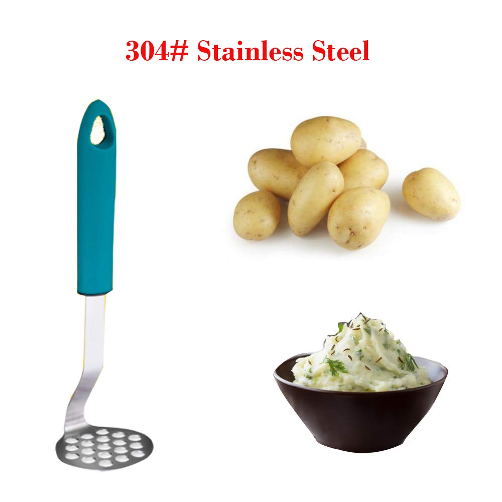Premium 304 Stainless Steel Potato Masher - Heavy Duty Bean & Vegetable Masher for Smooth Puree - Perfect for Mashed Potatoes, Baby Food & Cooking Prep