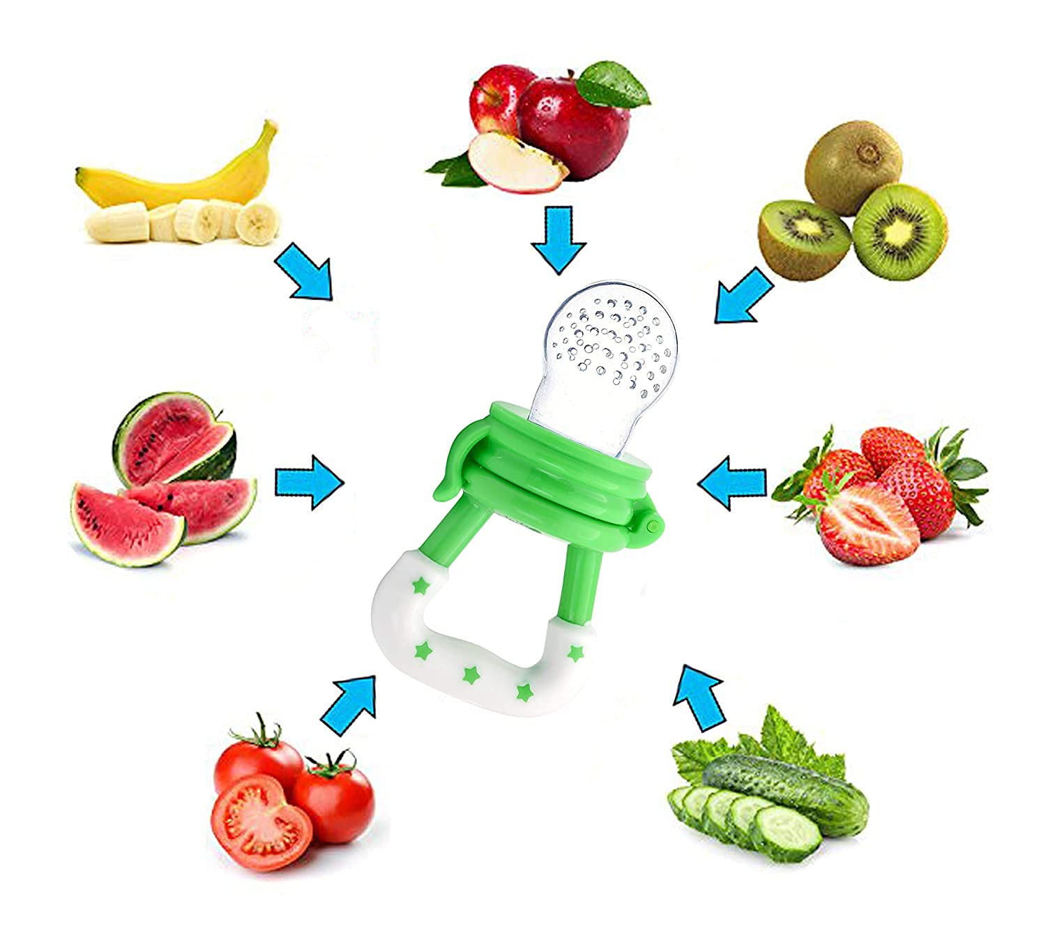 Ganpati Enterprises Baby Fruit Nibbler Feeder - Safe Silicone Pacifier for Infants 4+ Months - BPA-Free Teething Toy & Feeding Set (Multicolor) - Perfect for Purees, Teething Relief & On-the-Go Snacks