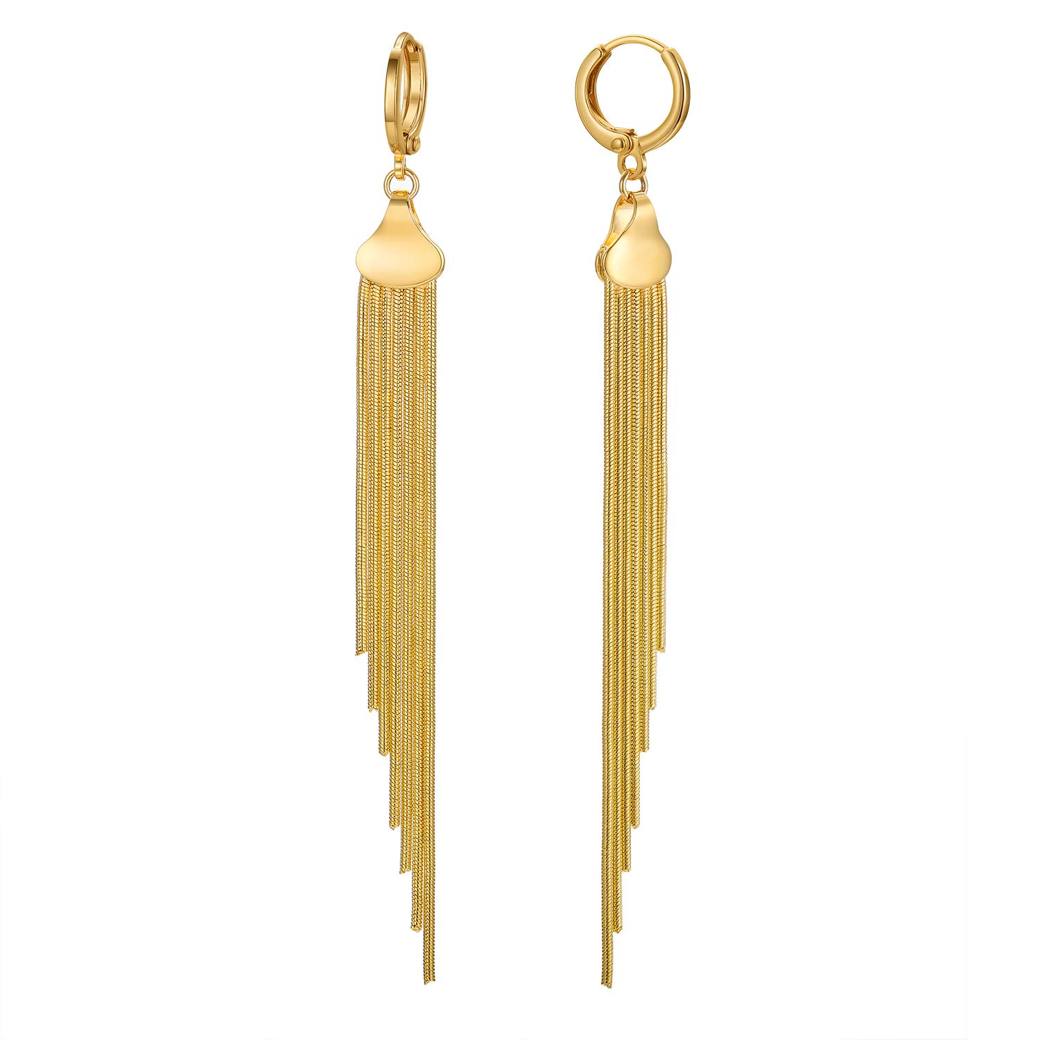18k Gold Plated Tassel Dangle Earrings - Long Metal Chain Drop Earrings for Women | Minimalist Huggie Hoop Fringe Earrings | Hypoallergenic Jewelry Gift for Christmas, Thanksgiving, Birthday | Perfect for Parties, Weddings & Everyday Wear