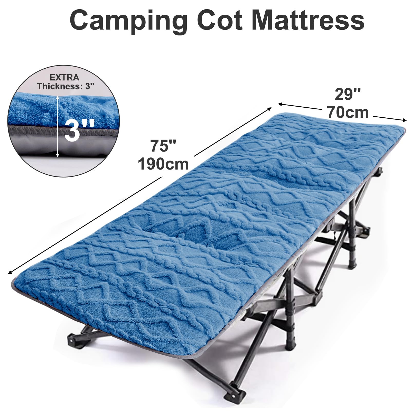 **Thick Camping Cot Mattress with Elastic Straps - 75