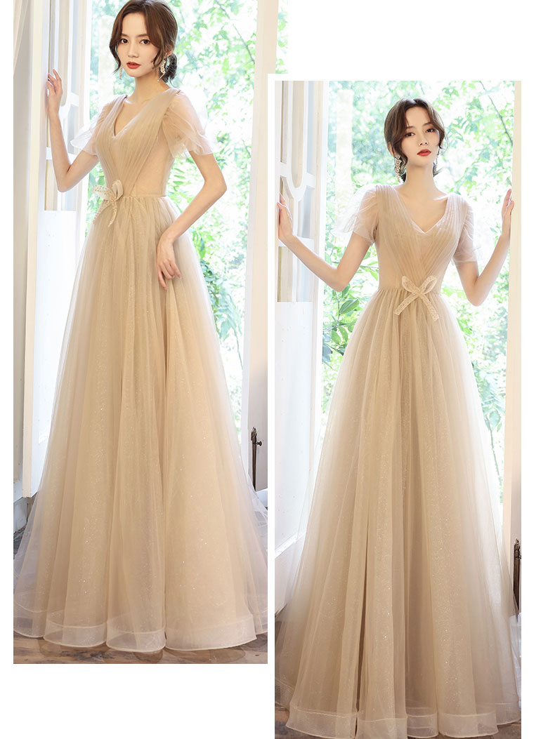 Elegant A-Line Champagne Long Prom Dress - Formal Evening Gown for Bridesmaids, Homecoming, and Special Occasions
