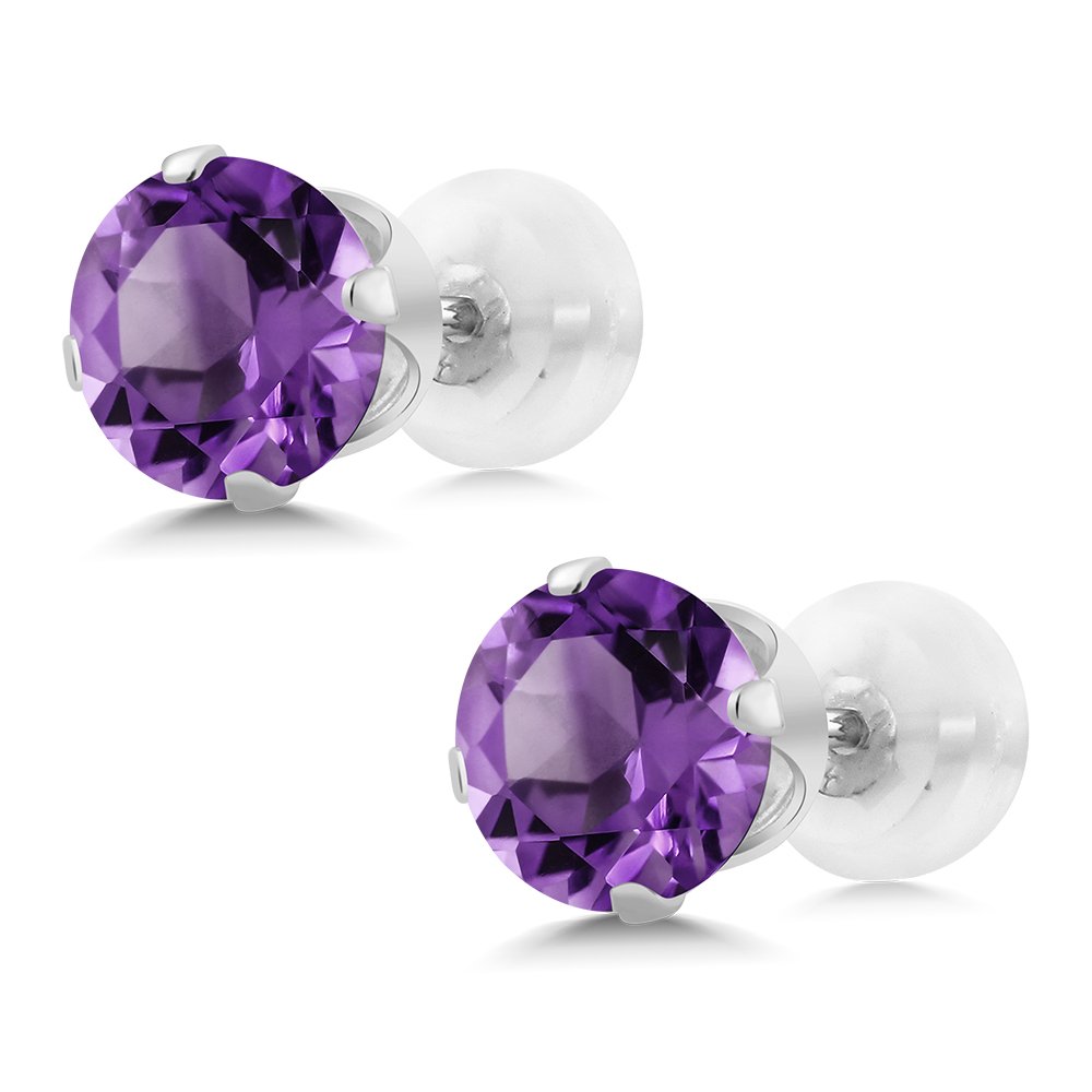1.00 Cttw 14K White Gold Purple Amethyst Stud Earrings for Women & Men | February Birthstone Jewelry | Round 5MM Gemstone Earrings | Perfect Gift for Anniversary, Valentine's Day & Special Occasions