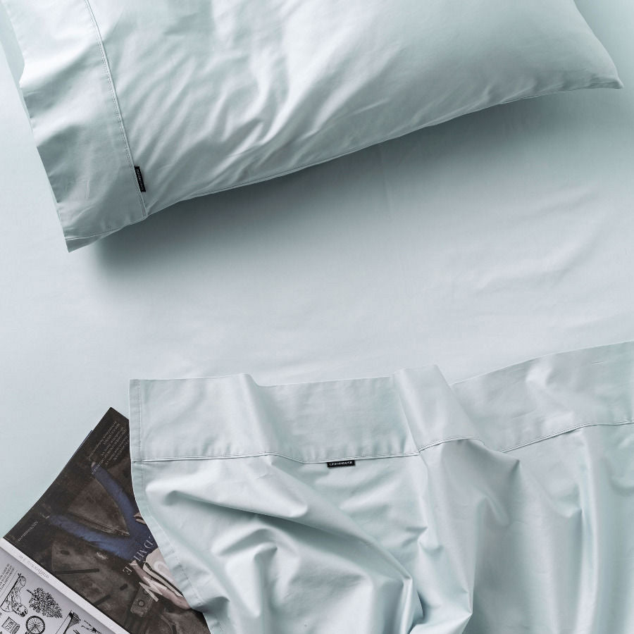 Augusta 100% Cotton Sheet Set 500 Thread Count Pale Blue | King Single Bed 50cm | Luxury Soft Bedding for Home, Hotel & Guest Room