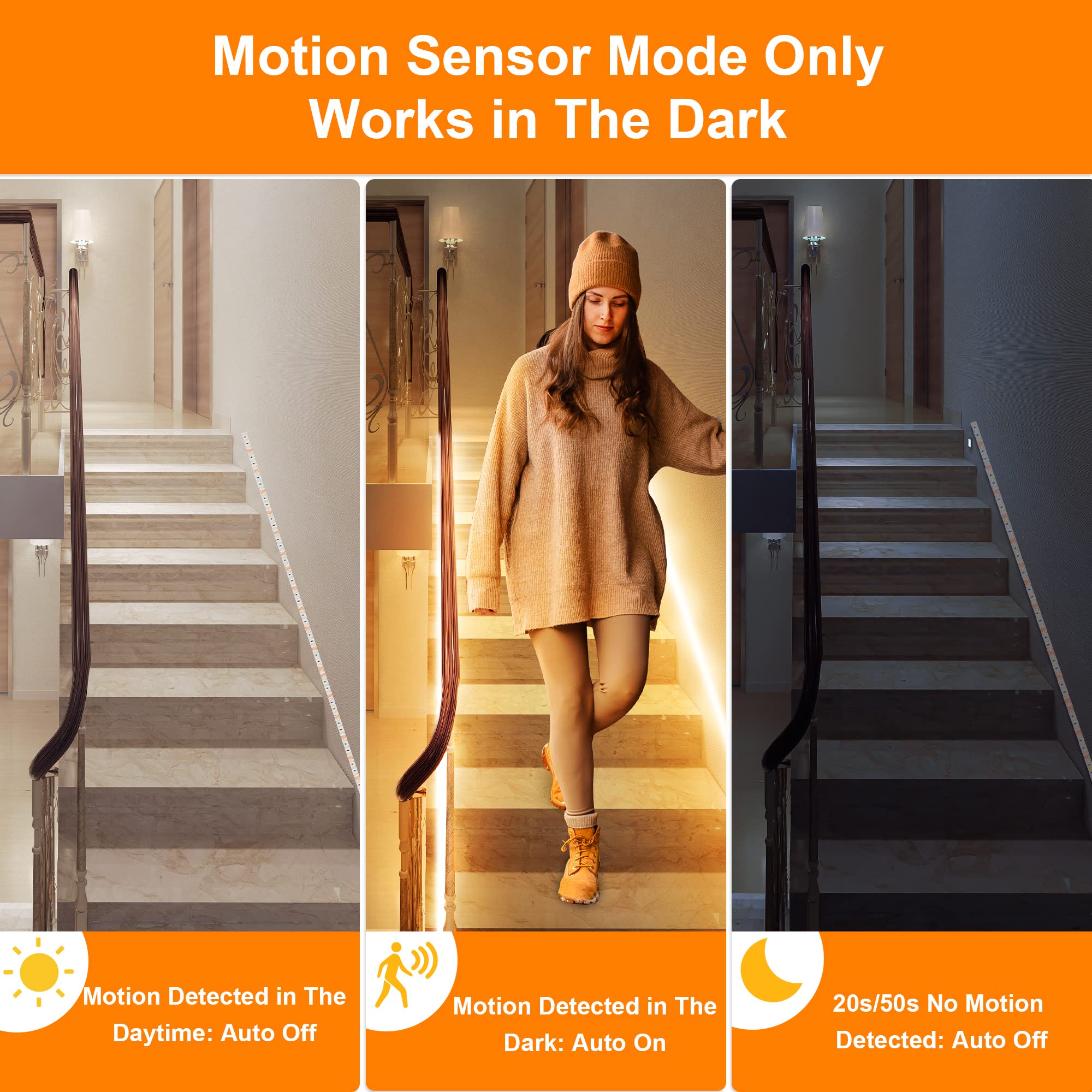 LAFULIT 10-Pack Under Cabinet LED Lights Kit with Motion Sensor & Remote - Dimmable Timer-Controlled Warm White Strip Lighting for Kitchen, Closet, Stairs, Shelf & Workspace - Perfect for Nighttime Safety & Task Illumination