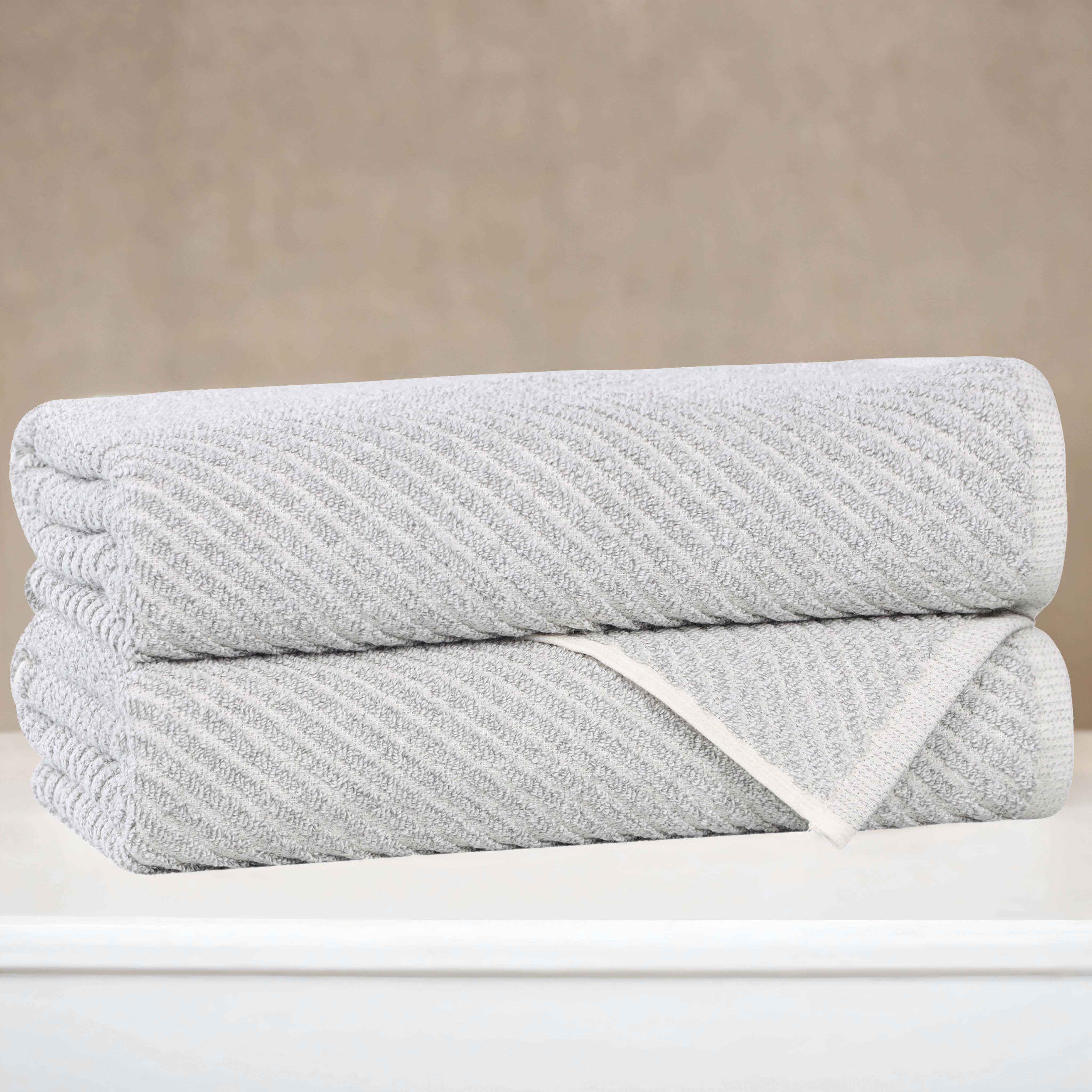 Premium Amelia Cotton Blend Diagonal Stripes Bath Towels - Soft & Absorbent Set of 2 - Perfect for Spa, Bathroom & Beach Use