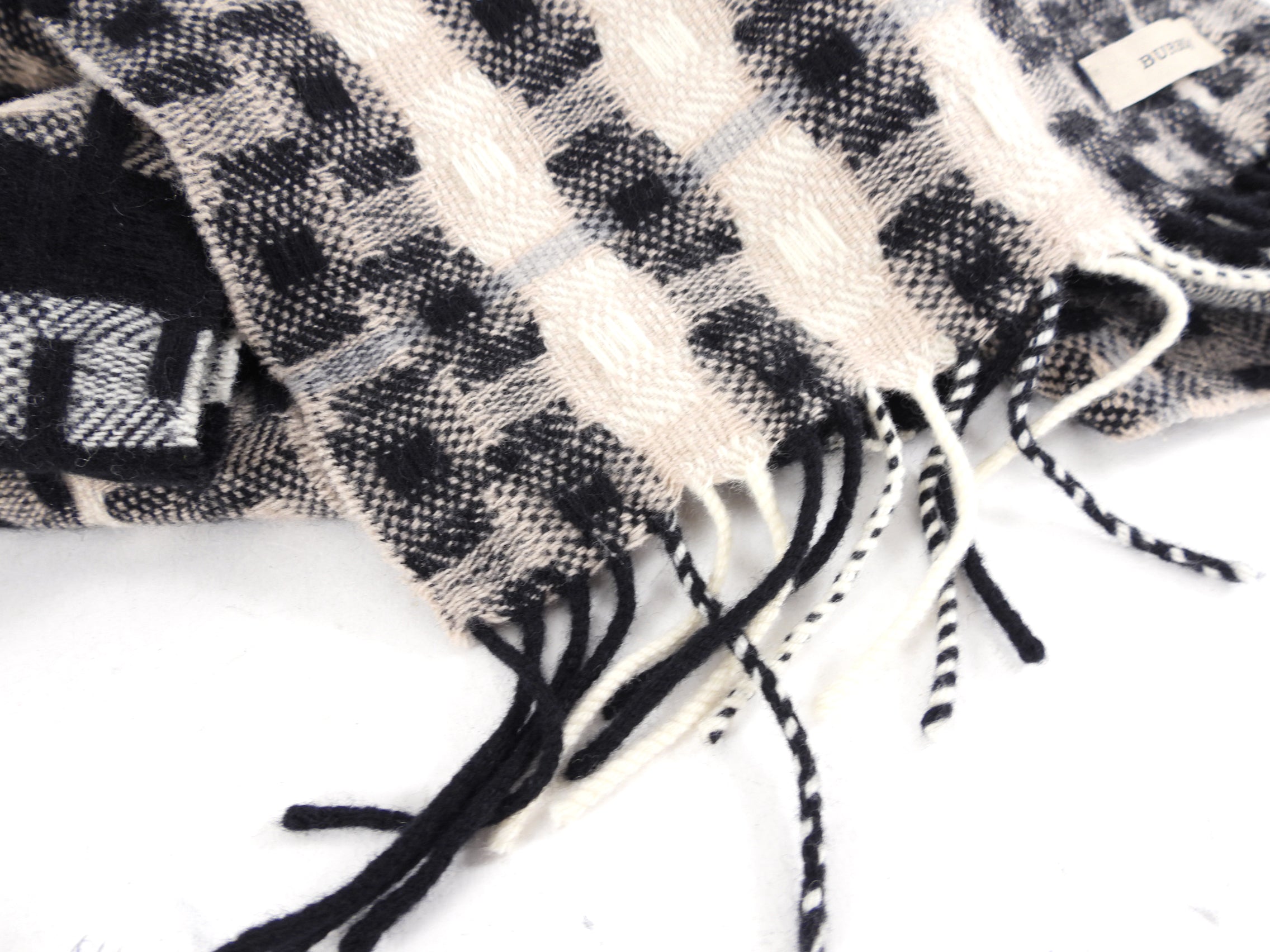 Burberry Black Ivory Beige Tweed Wool Long Scarf - Luxury Winter Wrap for Women, Fashionable Cashmere Blend Shawl for Cold Weather, Office & Outdoor Activities