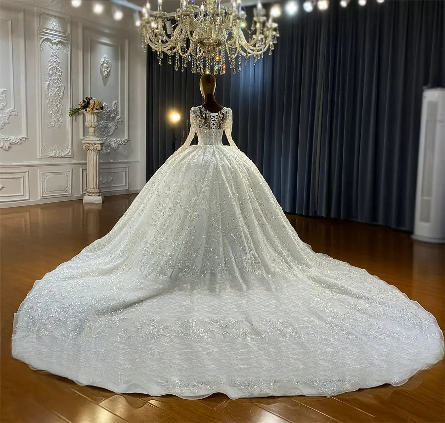 Elegant Long Sleeve Ball Gown Wedding Dress - New Design Lace Bridal Gown for Church Ceremony & Formal Reception