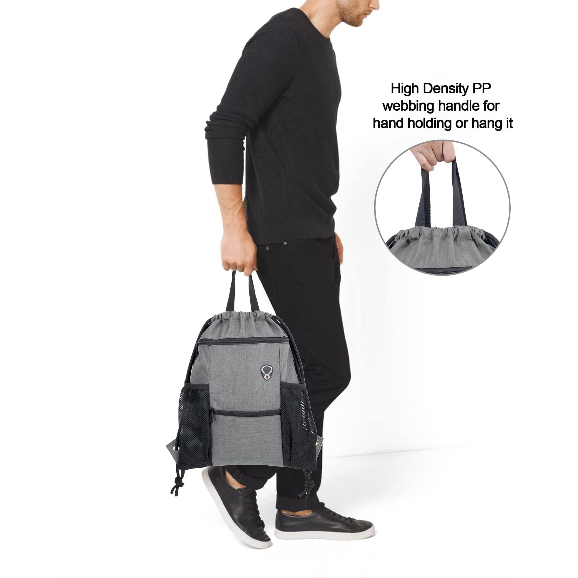 BeeGreen Drawstring Backpack for Gym & Sports - Lightweight Waterproof Backpack with Shoe Compartment & 2 Water Bottle Pockets - Perfect for Workout, Travel, School and Outdoor Activities