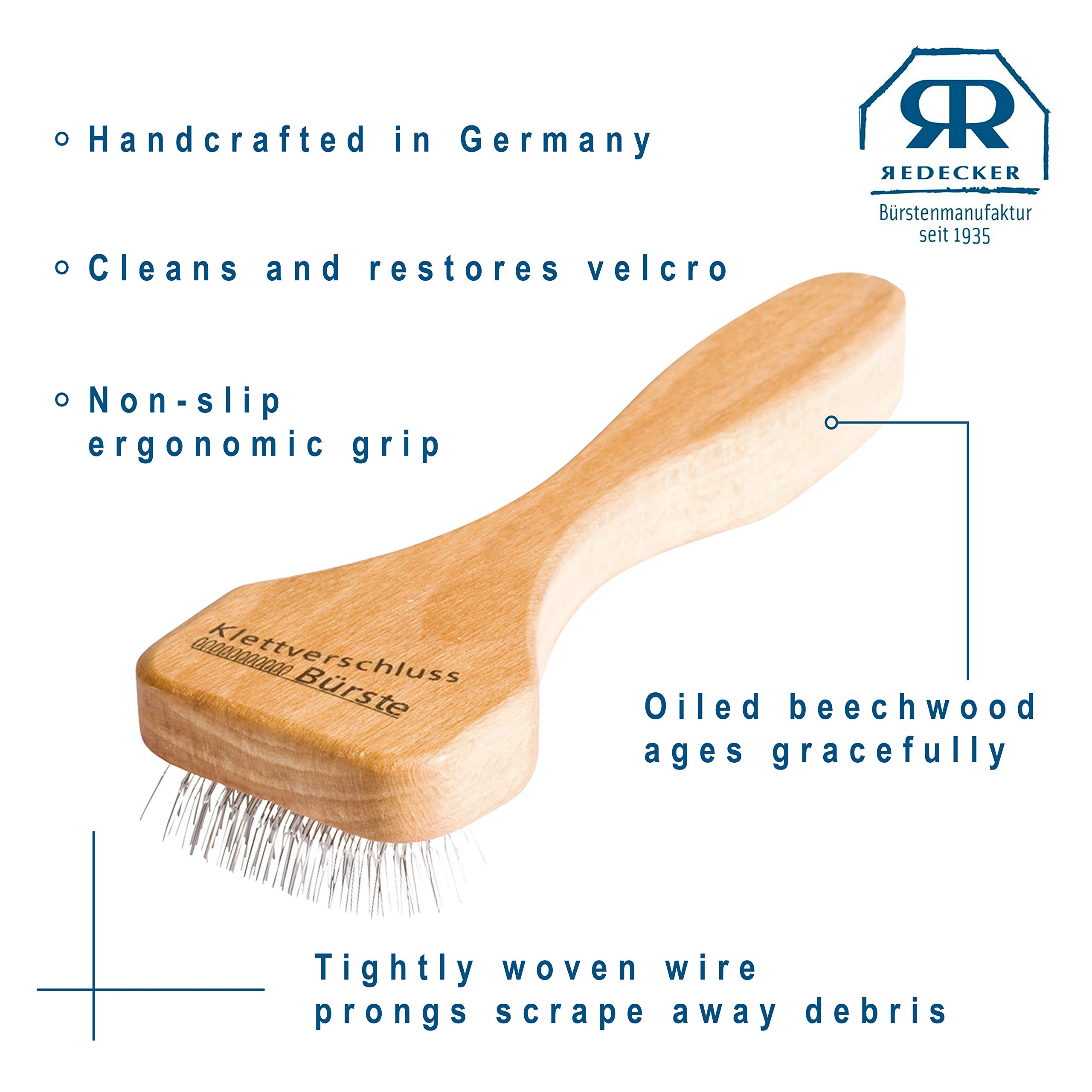 REDECKER Premium Wire Brush with Oiled Beechwood Handle - 5-7/8 Inch Cleaning Brush for Velcro Tape, Shoes & Tools | Perfect for Home, Workshop & Outdoor Gear Maintenance