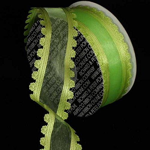 Sheer Green Rose Edge Wired Craft Ribbon - 1.5 Inch x 80 Yards - Floral Gift Wrapping, DIY Wedding Decor, Scrapbooking Supplies, Party Favor Ribbons