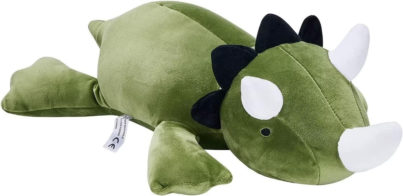 Weighted Dinosaur Plush Toy - 15Inch Soft Stuffed Animal Pillow for Kids & Adults, Cute Dino Back Support Cushion for Sofa, Bed, Office & Car (Green) | Perfect for Stress Relief, Anxiety Comfort & Home Decor