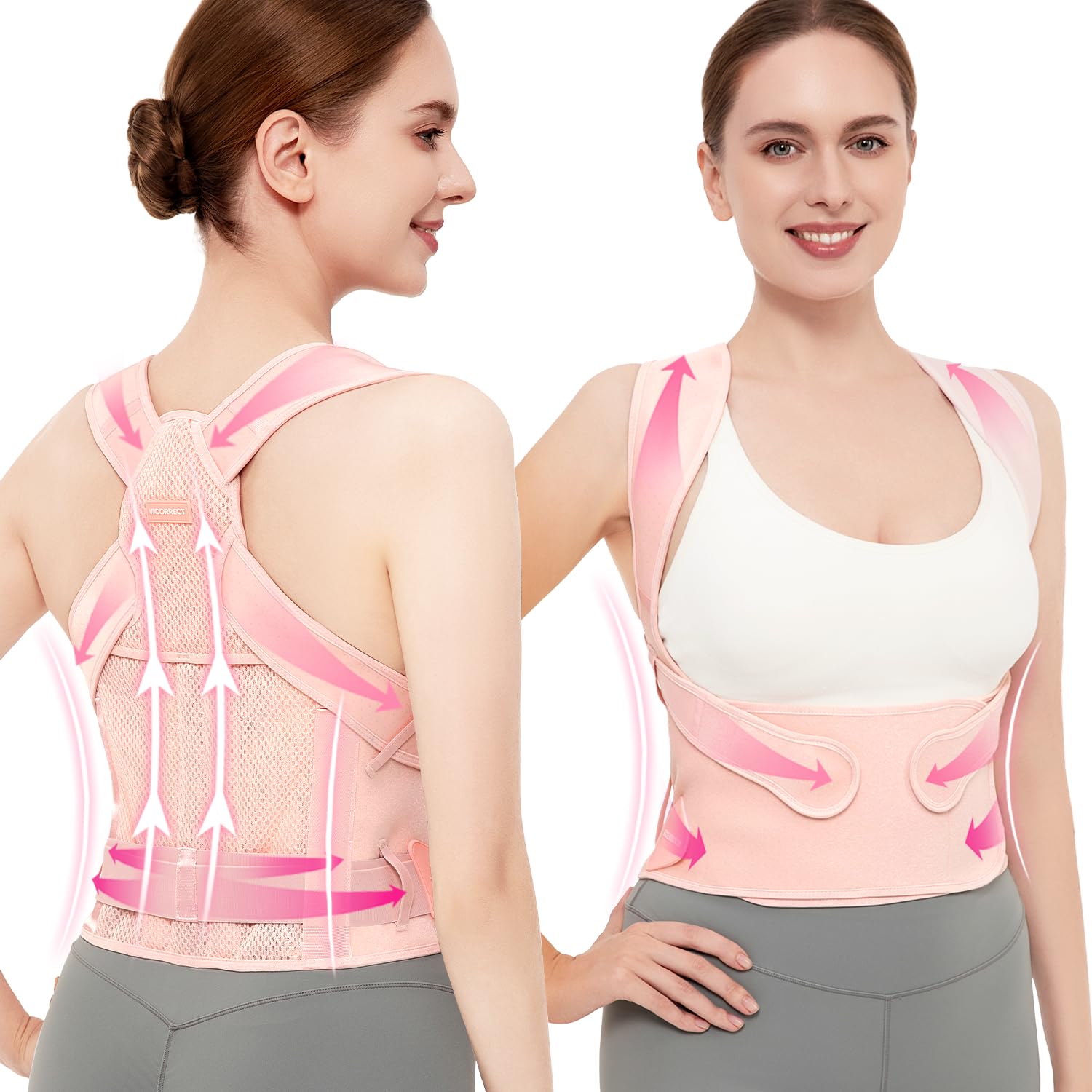 Women's Posture Corrector - Upper Back Pain Relief & Spine Alignment Support (Pink, Medium) | Perfect for Office Work, Driving & Daily Posture Improvement
