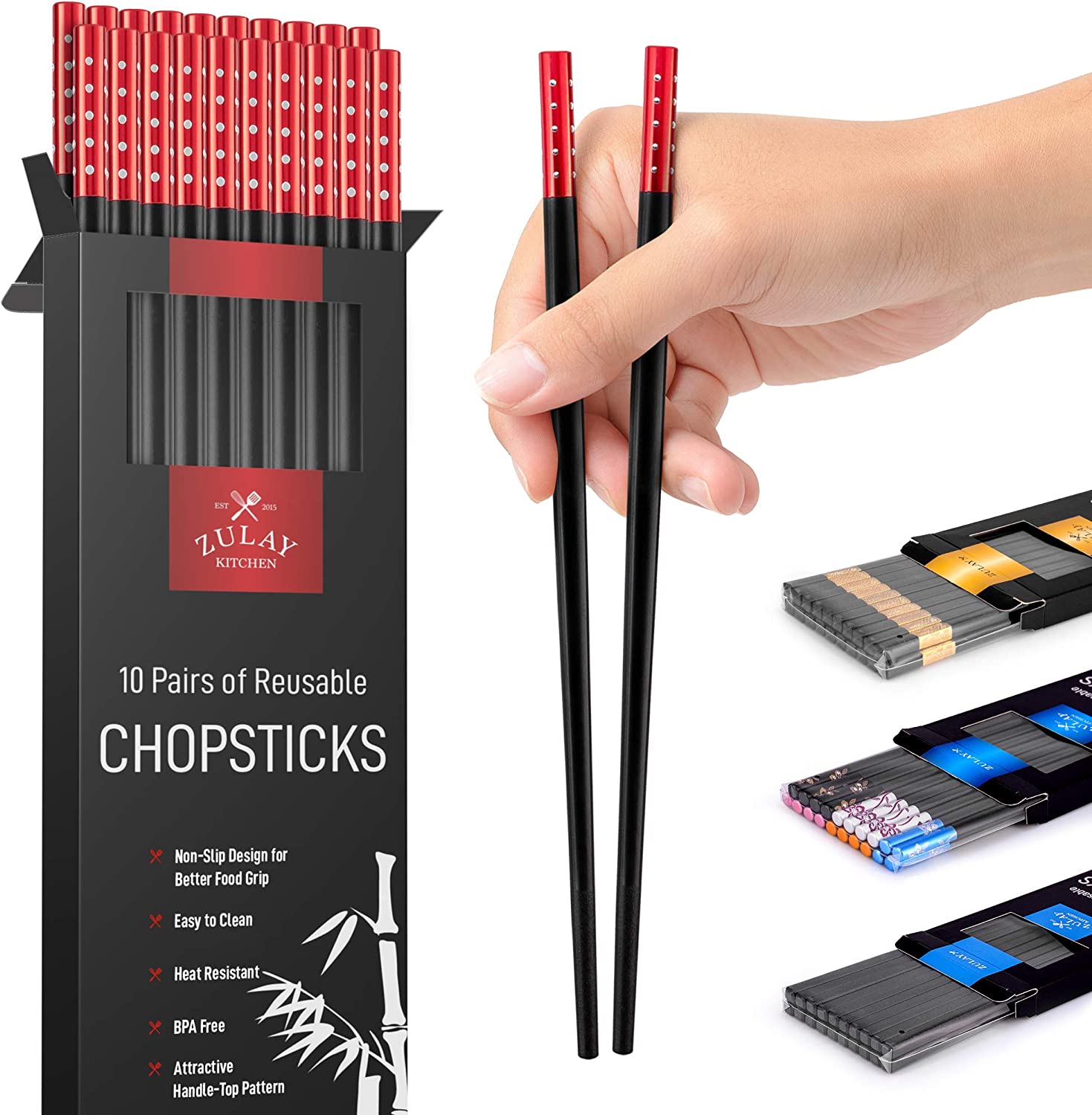 10 Pairs Fiberglass Japanese Chopsticks - Reusable & Durable Kitchen Utensils for Sushi, Ramen, Asian Dining & Home Cooking