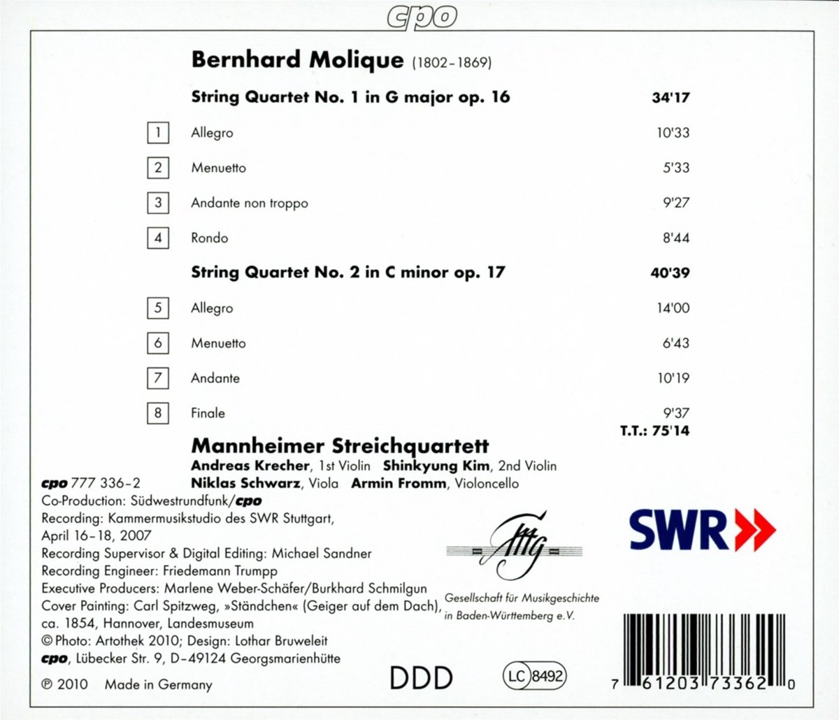 Molique String Quartets Vol 3 - Classical Music CD for Relaxation, Dinner Parties & Study Sessions
