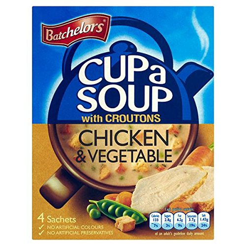 Batchelors Cup a Soup with Croutons - Chicken & Vegetable Flavor (4 Sachets, 9 x 110g) | Instant Soup for Quick Meals, Office Lunches & Camping