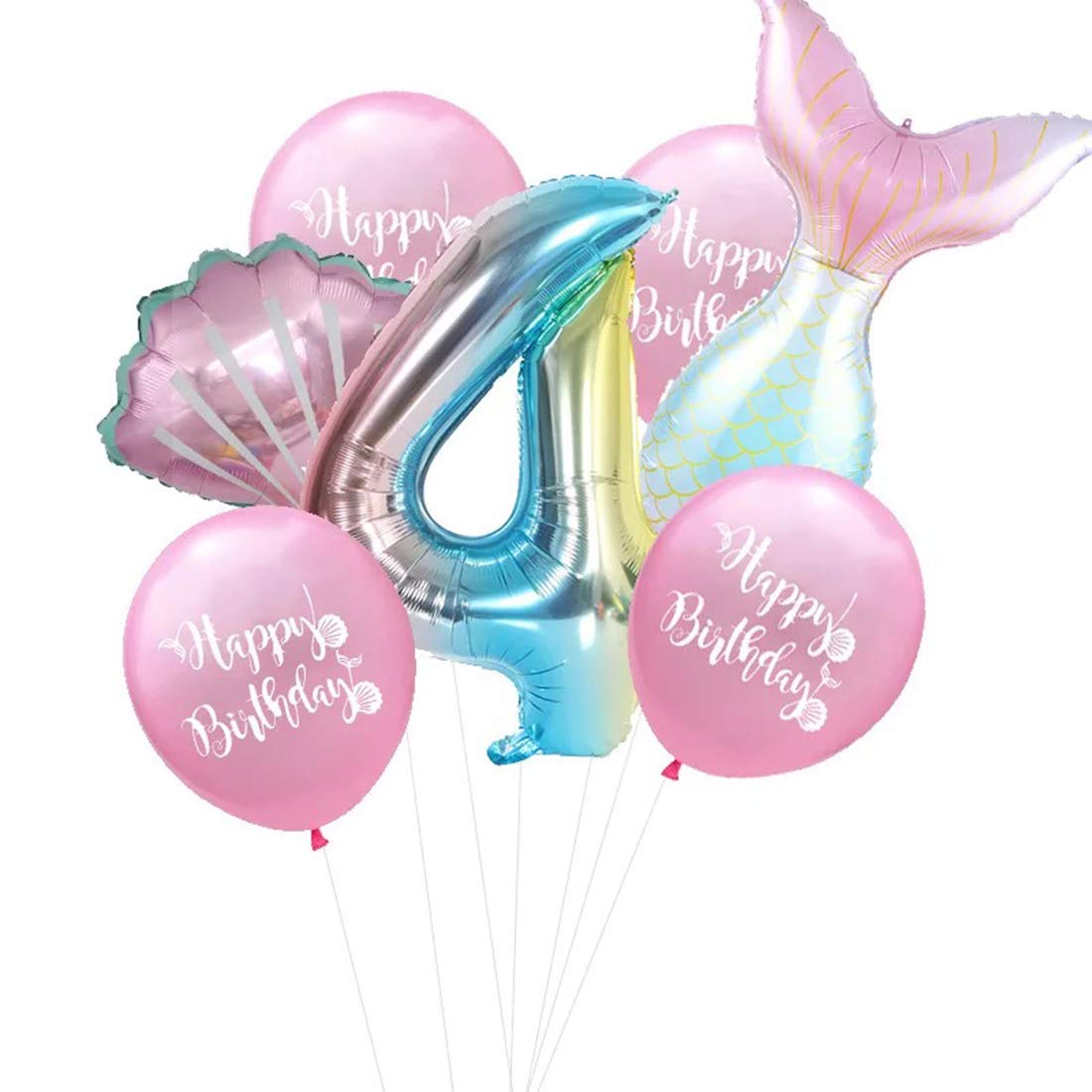 7pcs Mermaid Balloons Number 4 - 1st 2nd 3rd Birthday Party Decorations, Mermaid Tail Themed Party Supplies for Girls - Perfect for Birthday Celebrations, Baby Showers & Themed Events
