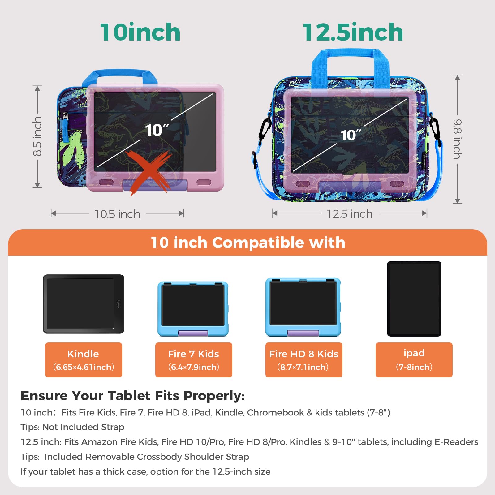 Choco Mocha Kids Tablet Sleeve Case for Boys & Girls (10-12.5 Inch) - Protective Cover for School, Travel & Home Use