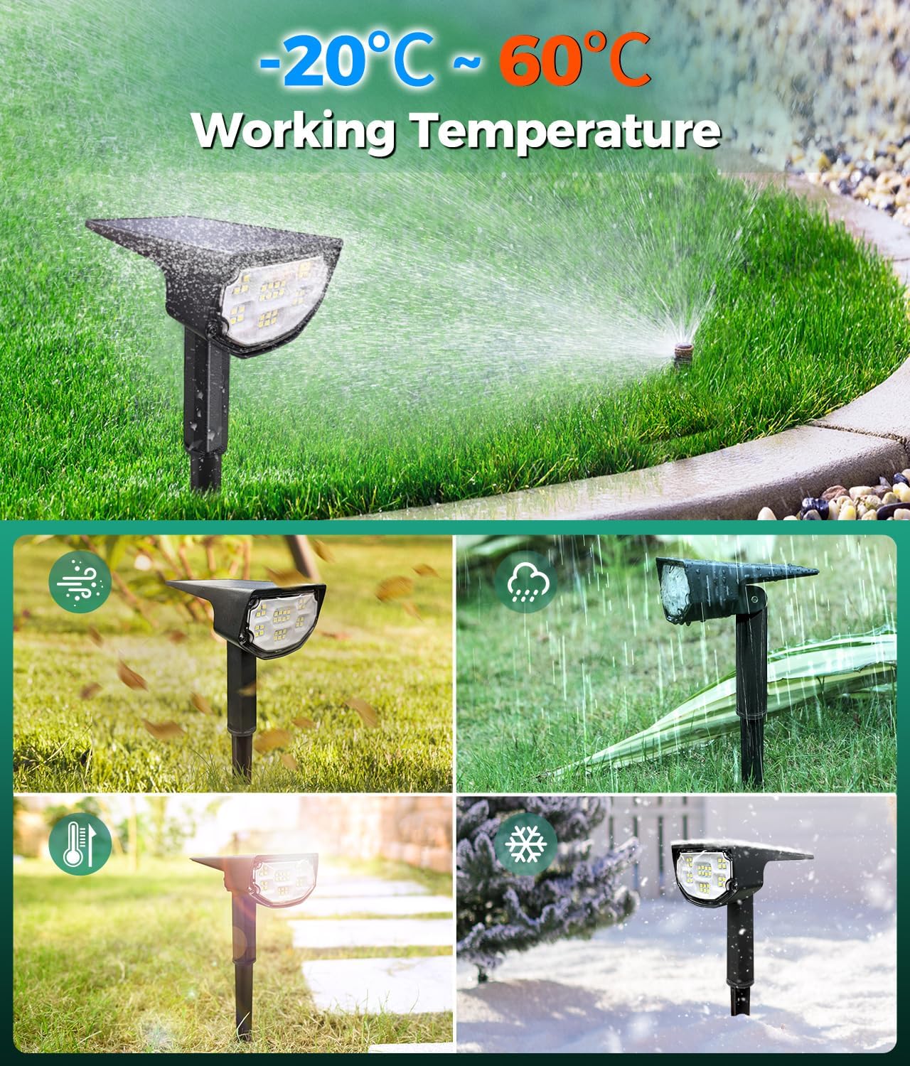 Mpow 30 LED Solar Landscape Spotlights with Motion Sensor - 4 Pack Outdoor Solar Lights for Garden, Pathway, Yard, and Driveway Lighting