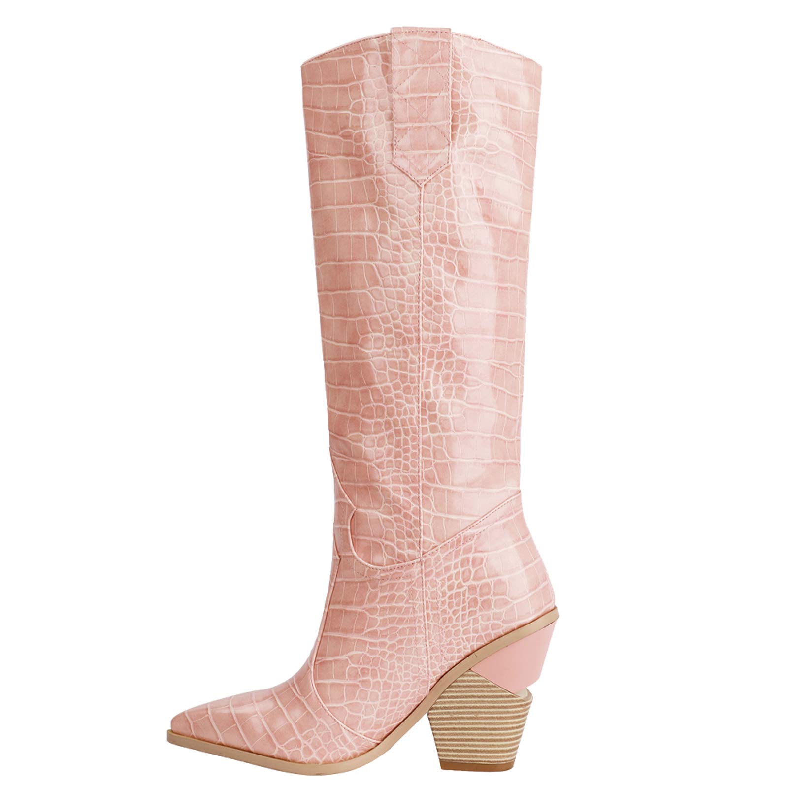 YIYA Women's Cowgirl Knee High Boots with Thick Wedge Heel - Western Cowboy Fashion Dress Boots for Women - Perfect for Country Dancing, Rodeo Events & Fall/Winter Outfits