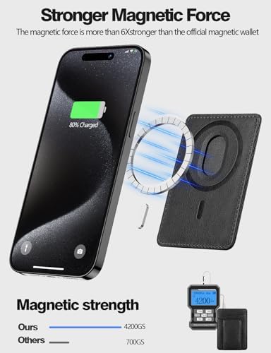 Magnetic Leather Wallet Card Holder for iPhone 16/16 Pro/15/14/13/12 Series - Slim RFID Blocking Wallet Case with Strong Magnet - Perfect for Everyday Use, Travel & Contactless Payments (Black)