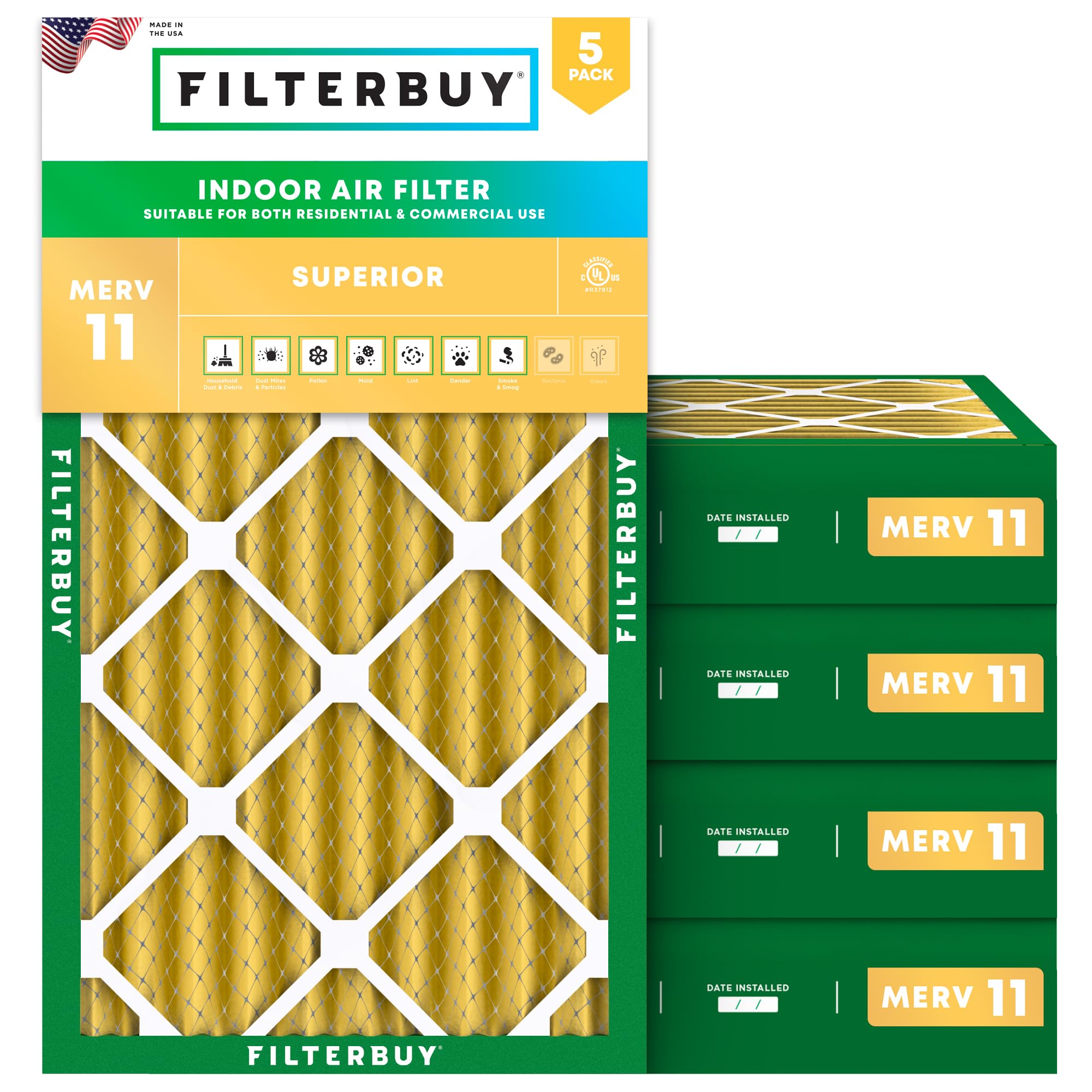 Filterbuy 16x30x4 MERV 11 Air Filter 5-Pack - Pleated HVAC AC Furnace Replacement Filters for Allergen Defense (Actual Size 15.5x29.5x3.63 Inches) - Perfect for Home, Office & Commercial Use