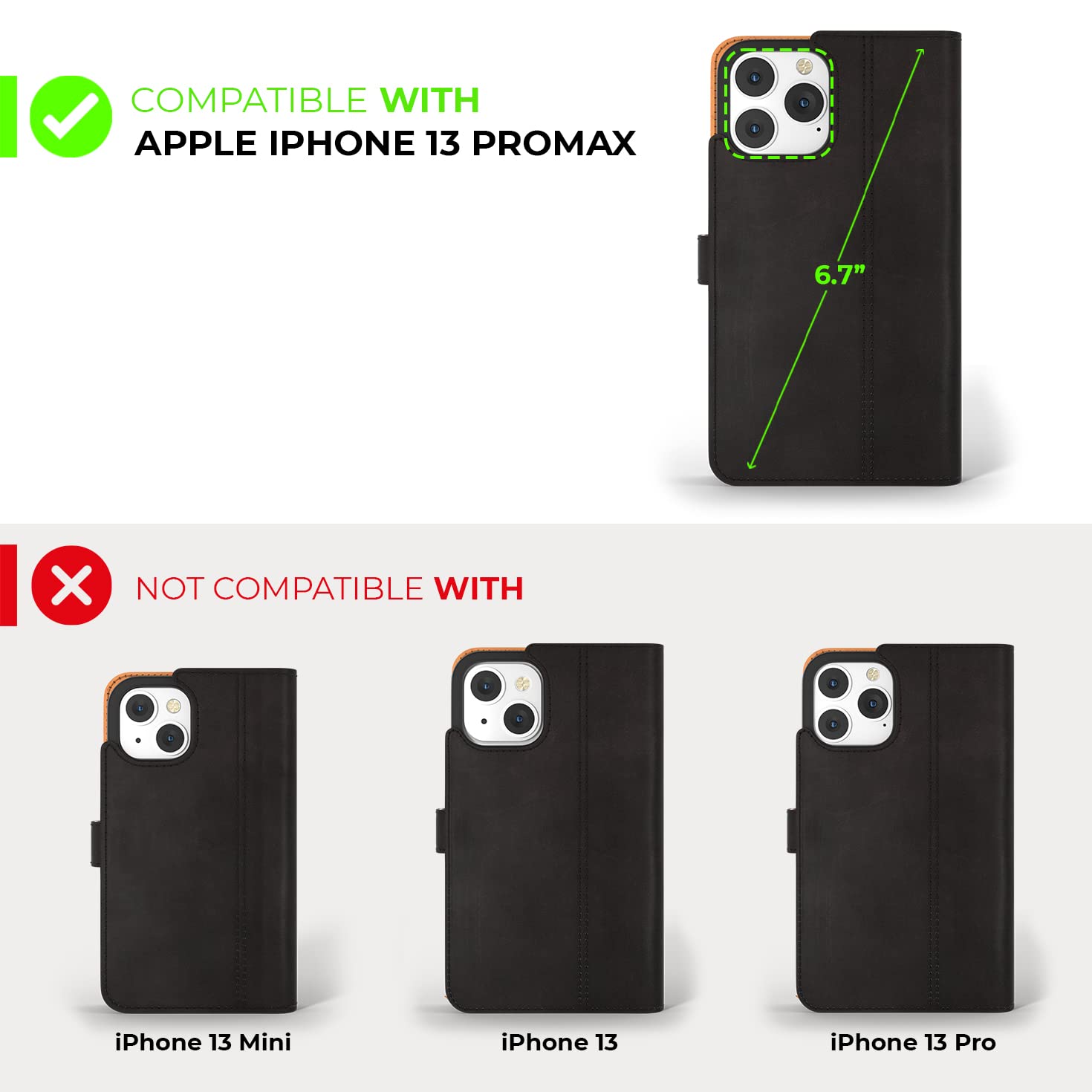 Premium Genuine Leather iPhone 13 Pro Max Wallet Case with Card Holder & Stand - Flip Folio Cover for iPhone 13 Pro Max (Black) | Perfect for Business Travel, Daily Commute & Hands-Free Viewing