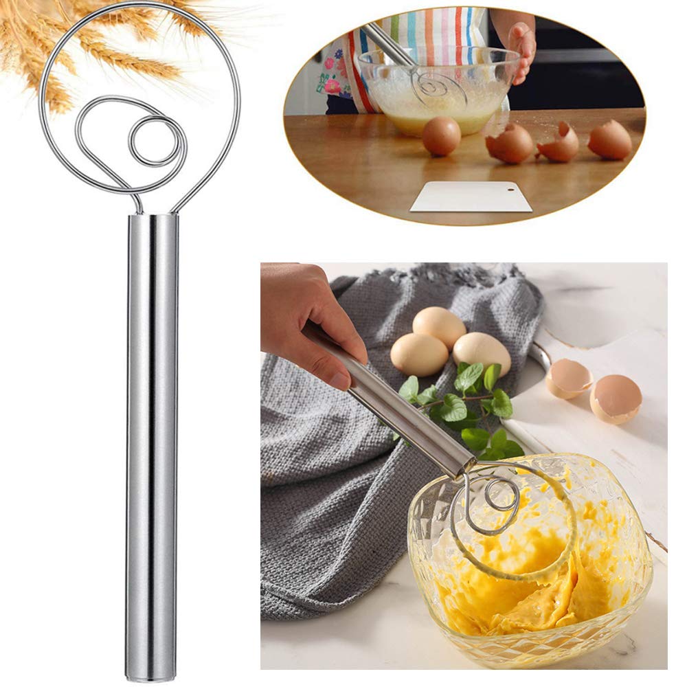 Alanfox 12-Inch Stainless Steel Danish Dough Whisk - Professional Bread Mixer for Baking Sourdough, Pizza, Cake & Pastry - Dishwasher Safe & Easy Clean - Perfect for Home Bakers & Professional Kitchens