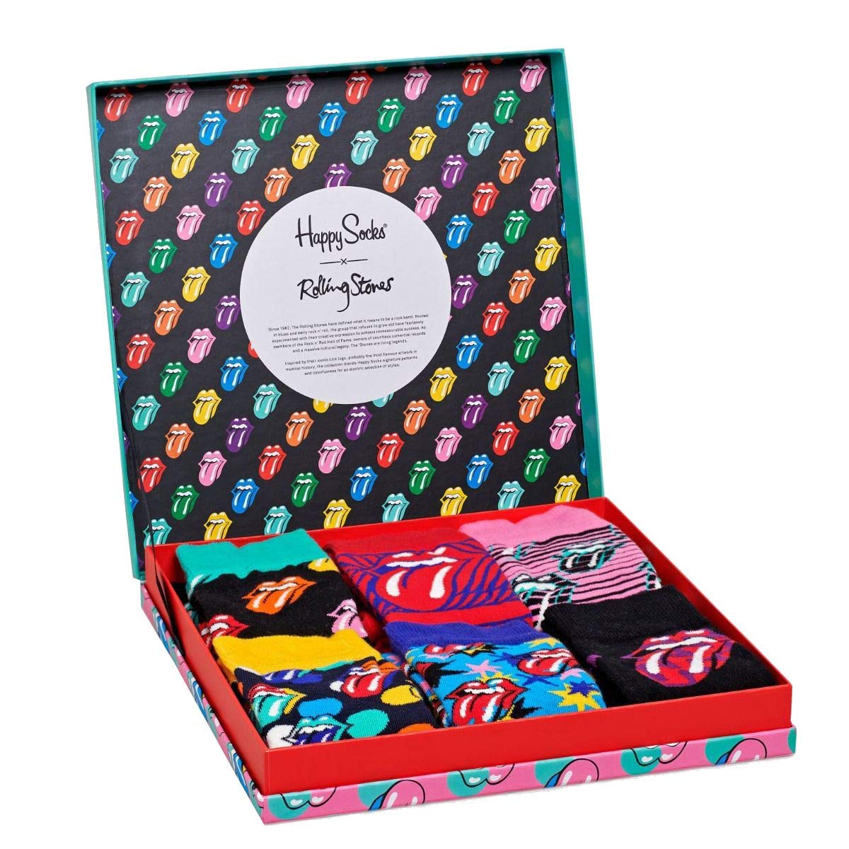 Happy Socks Rolling Stones Sock Box Set - 5 Pairs of Premium Cotton Rock Band Socks for Men & Women - Perfect Gift for Music Lovers & Concert Goers