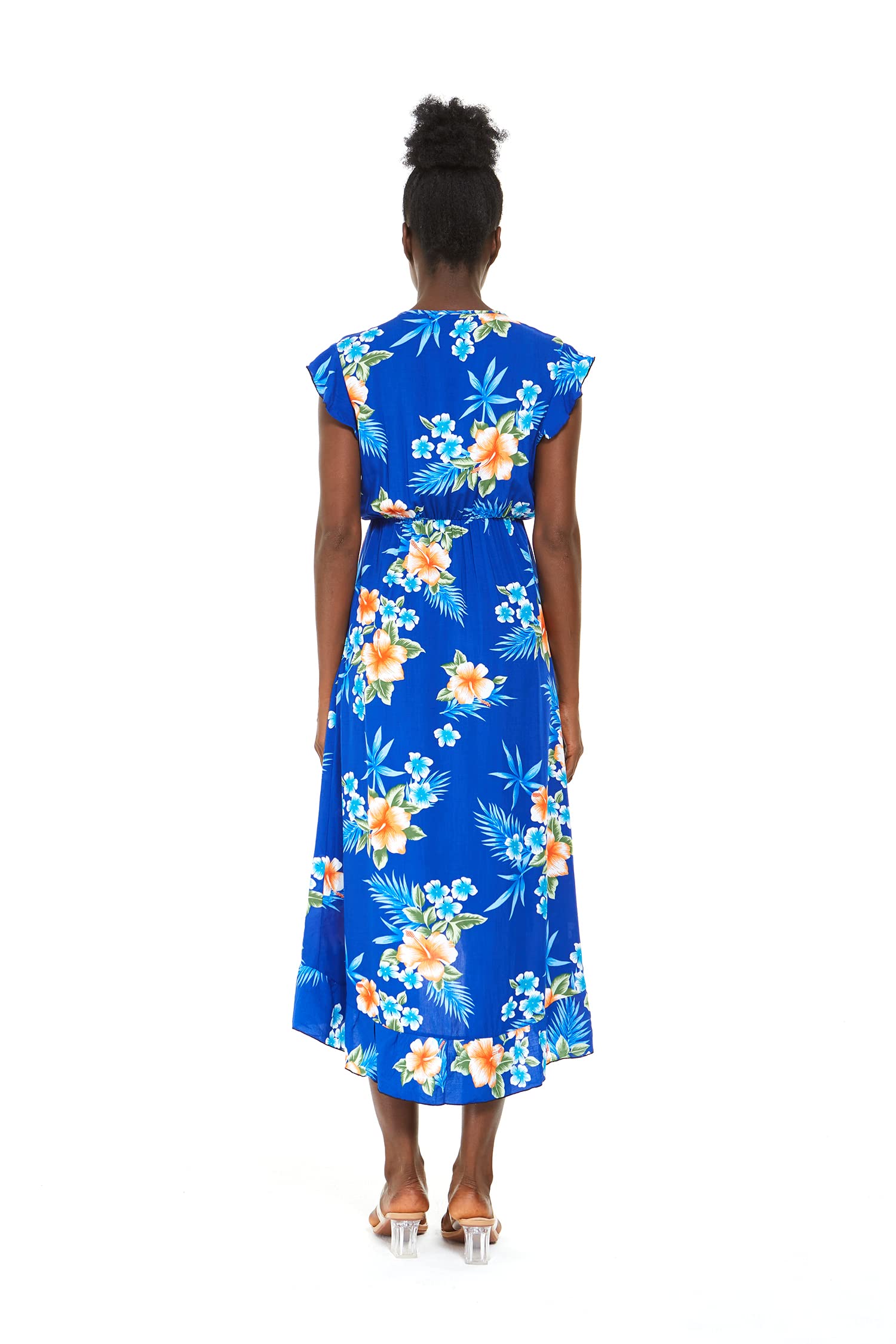Hawaiian Luau Wrap Ruffle Dress for Women - Floral Hibiscus Vine Print Summer Beach Dress for Vacation, Party & Tropical Getaway