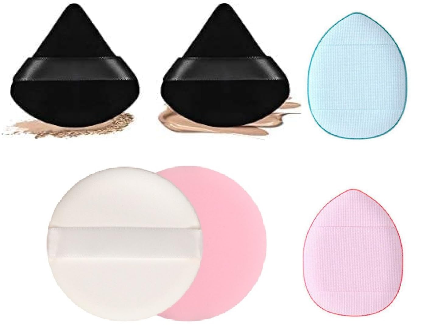 Facejewel Triangle & Round Cosmetic Powder Puff Set - 6PC Washable Reusable Soft Makeup Sponge for Wet/Dry Application | Perfect for Foundation, Blush & Setting Powder