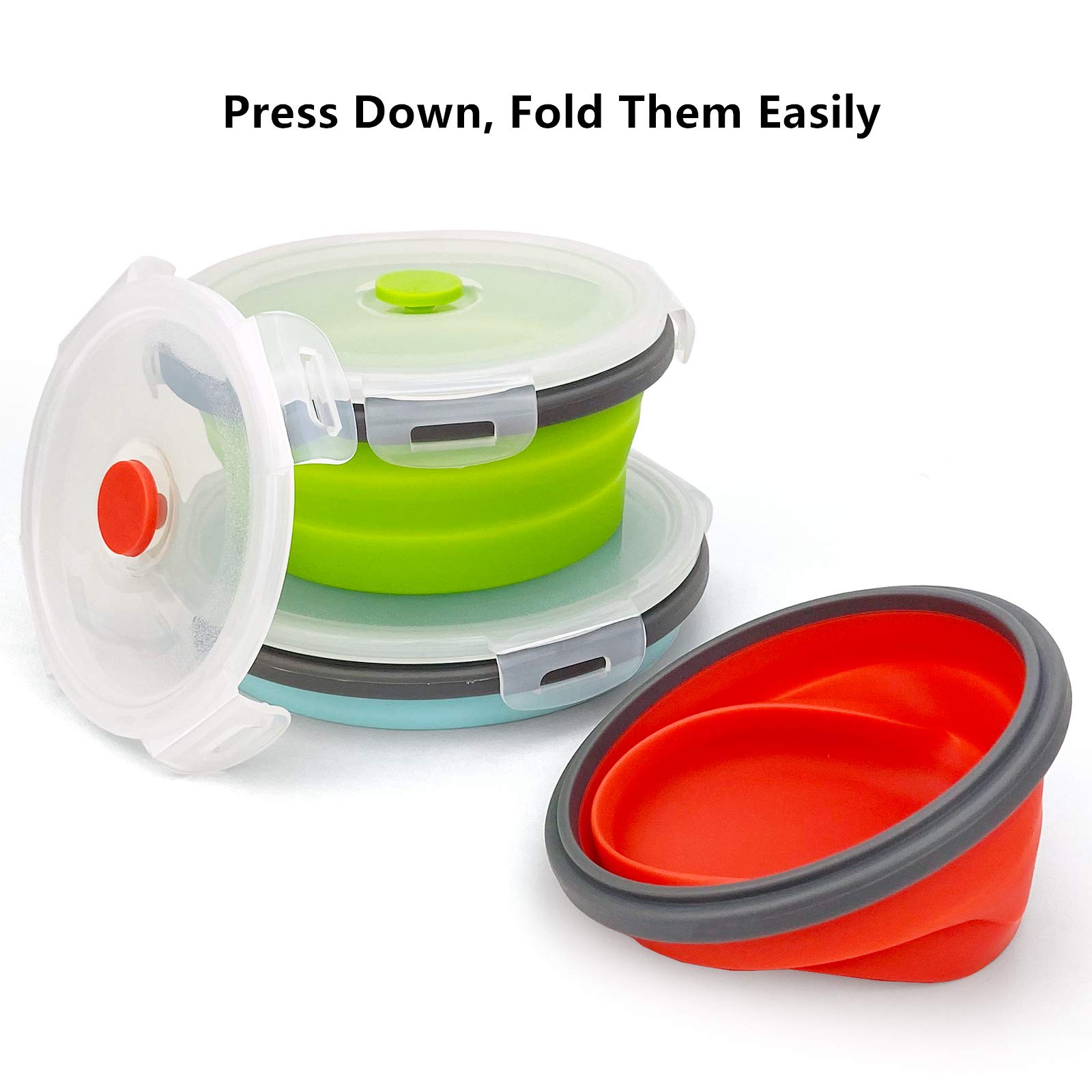 Collapsible Silicone Food Storage Containers with Lids - 3-Pack (350ml, 500ml, 800ml) - Reusable, Stackable & Space Saving - Microwave & Freezer Safe - Perfect for Meal Prep, Leftovers & On-the-Go Snacks