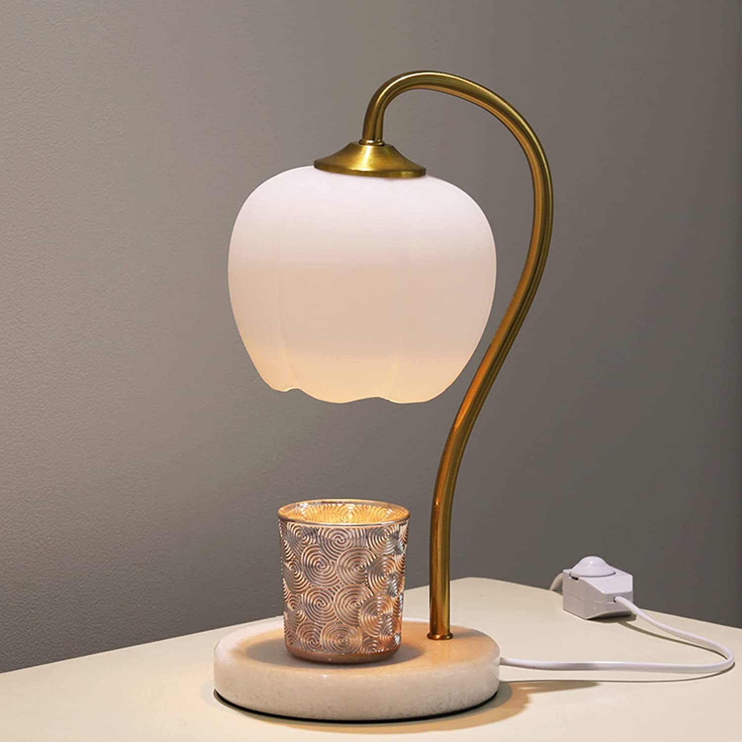 White Flower Glass Table Lamp - Electric Candle Warmer for Bedroom, Aromatherapy Wax Melting Lamp with Elegant Glass Shade | Perfect for Relaxation, Home Decor & Spa Nights