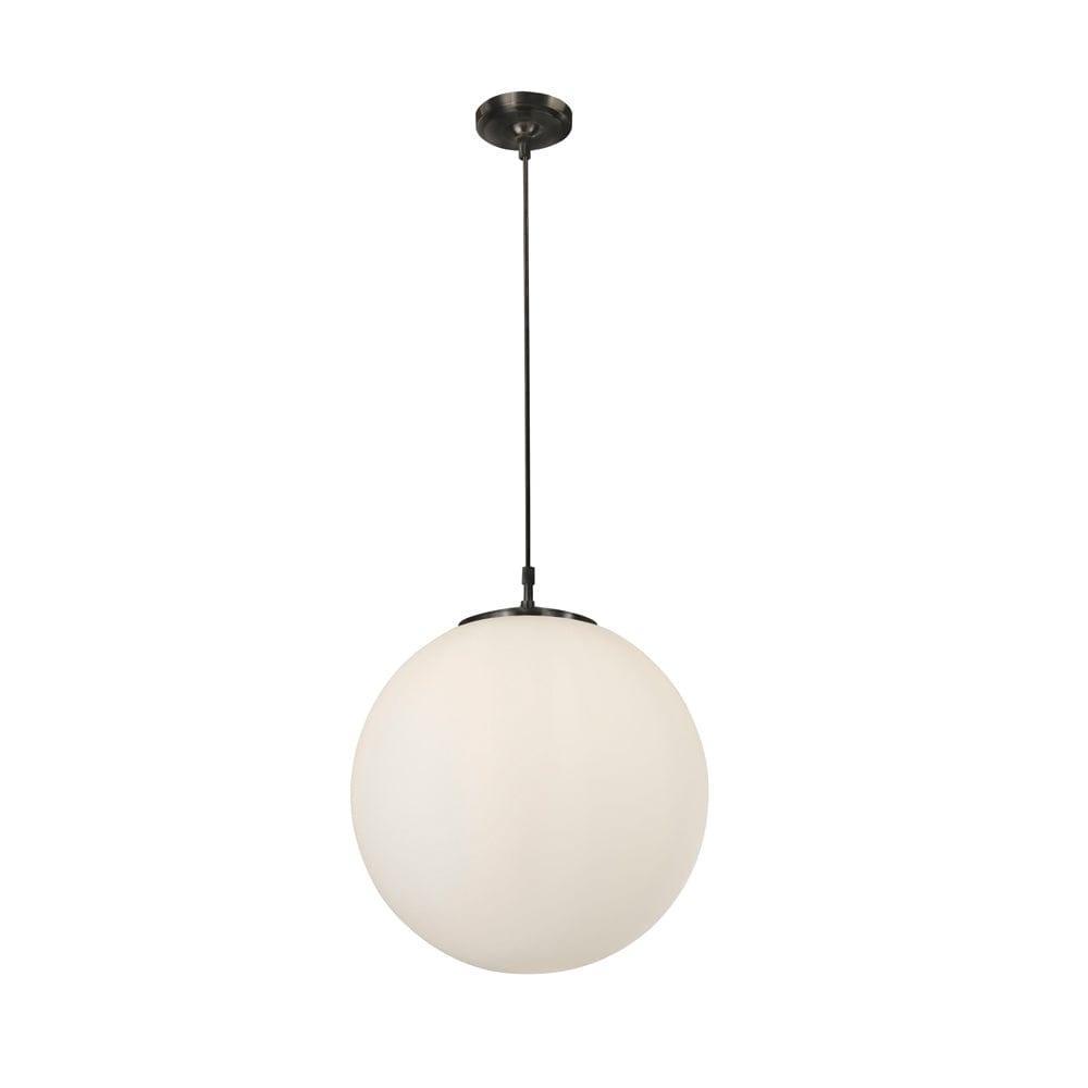 Atom 1 Light Ceiling Pendant - 40cm Opal Glass Sphere Modern Lighting Fixture for Dining Room, Bedroom & Living Room