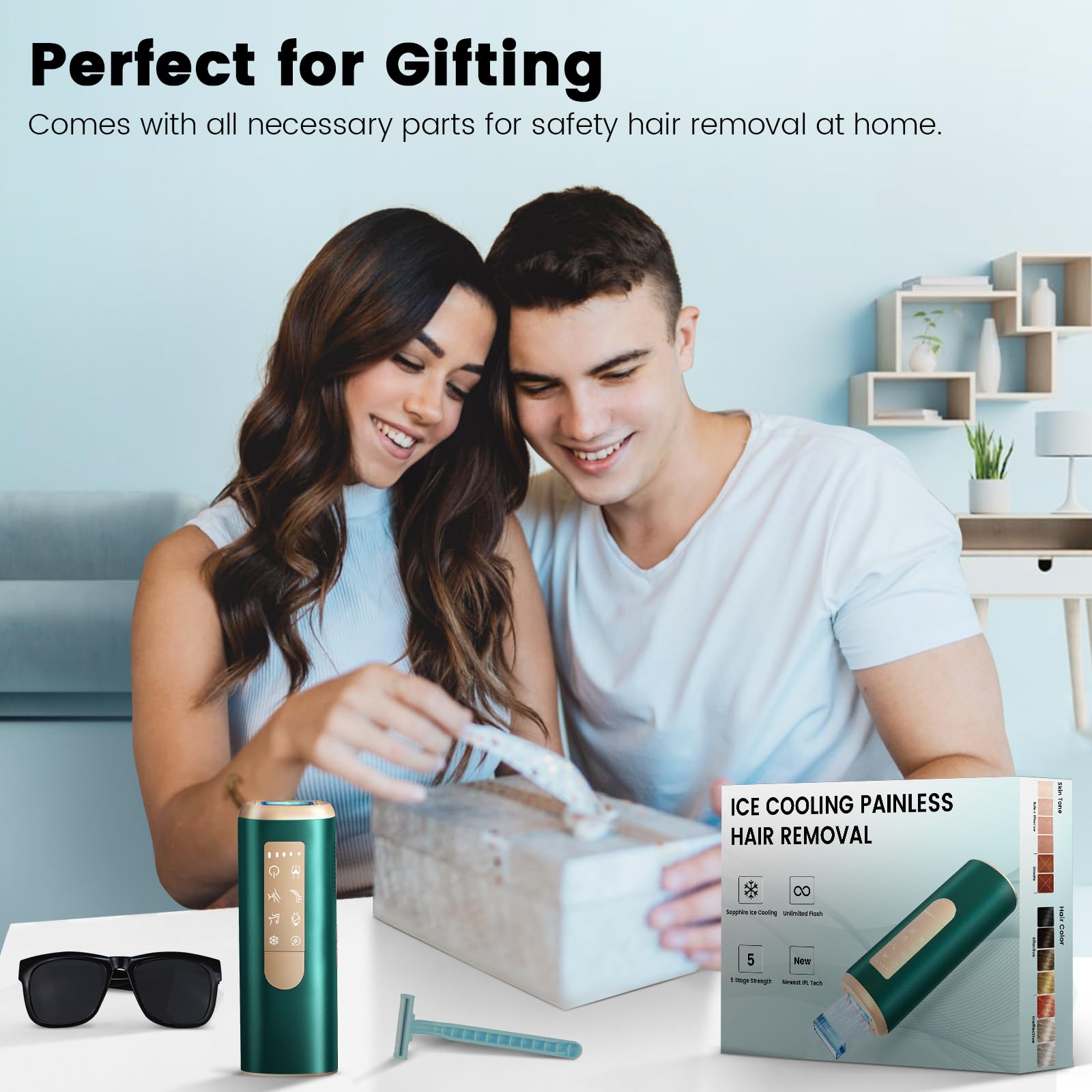 Painless IPL Laser Hair Removal Device with Sapphire Ice Cooling 40℉ & 20J MAX - At-Home Hair Removal for Women & Men, Full Body & Facial Use - Safe & Effective Permanent Hair Reduction for Legs, Underarms, Bikini Line & Face