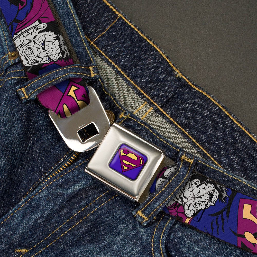 Buckle-Down Seatbelt Belt - Bizarro Superman Design - Adjustable Nylon Webbing Belt for Men & Women - Perfect for Cosplay, Comic Con, and Superman Fans
