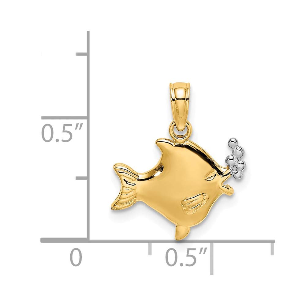14K White & Yellow Gold Two-Tone Fish & Bubbles Charm Pendant (11x14mm) - Elegant Jewelry Gift for Women, Perfect for Birthdays, Anniversaries & Everyday Wear