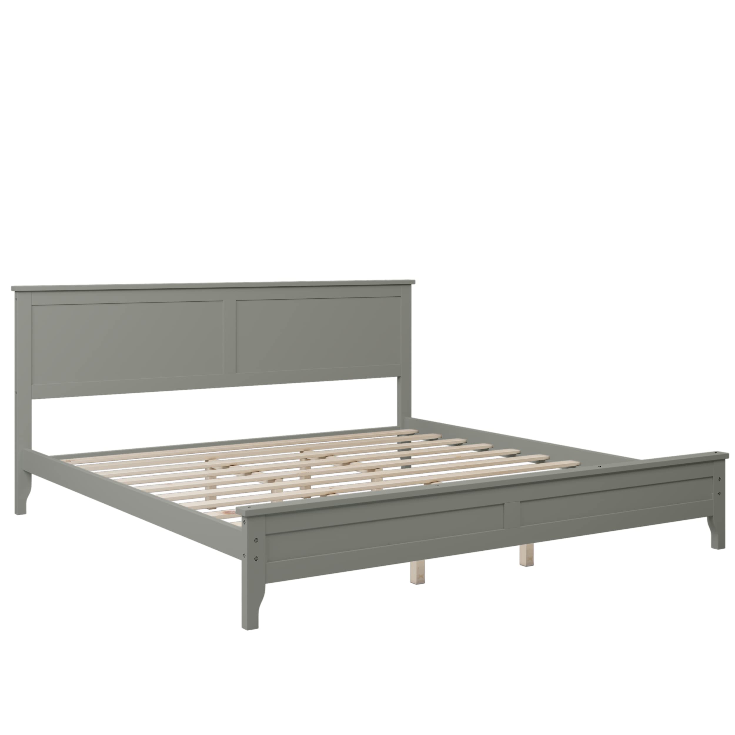 Solid Wood King Platform Bed Frame with Headboard - No Box Spring Needed, Sturdy Support for Adults, Modern Gray Bedroom Furniture - Perfect for Master Bedrooms, Guest Rooms & Small Spaces
