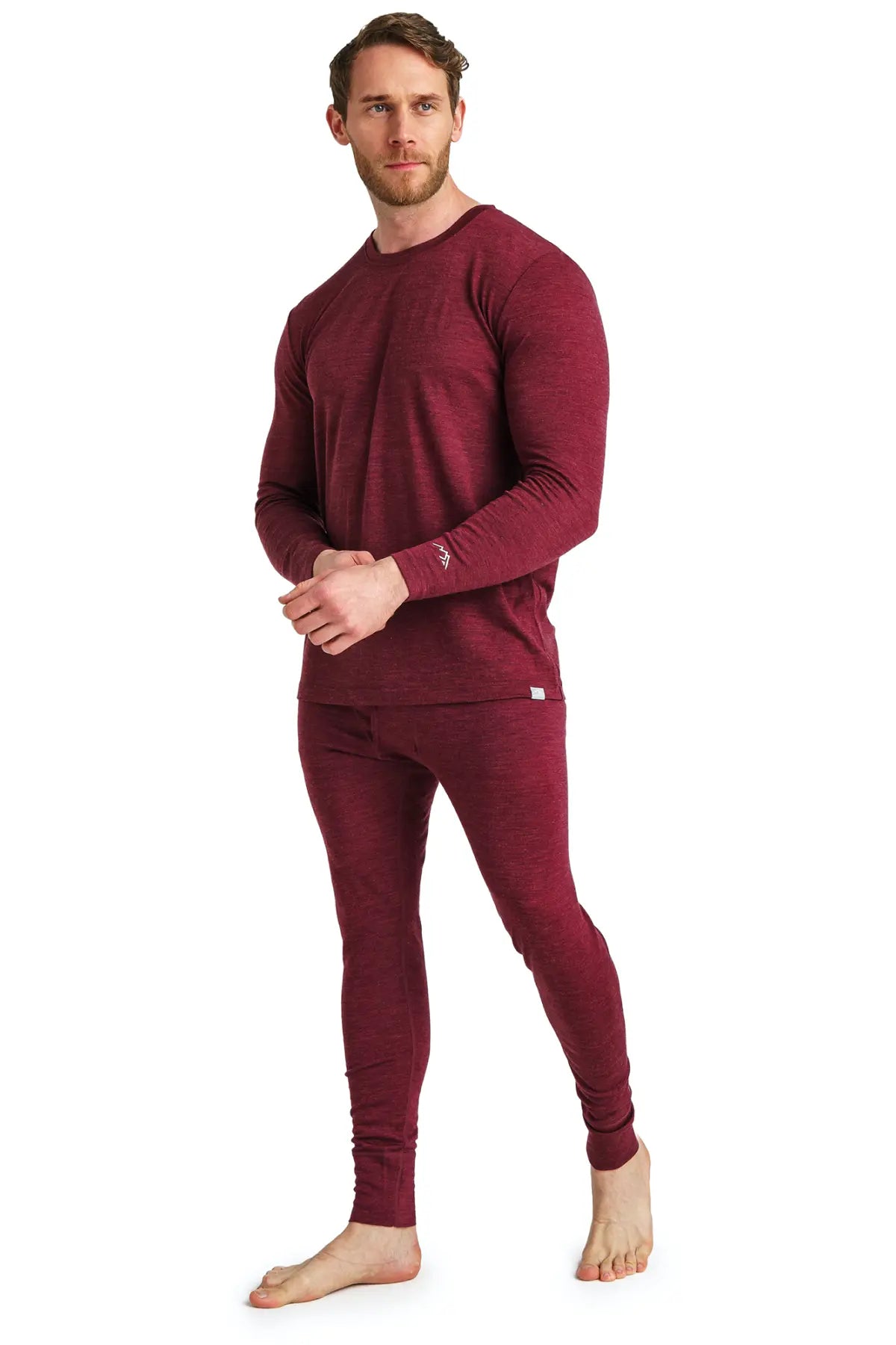 Men's Merino Wool Thermal Underwear Set - 165 Burgundy Red Base Layer for Cold Weather Hiking, Skiing & Winter Sports