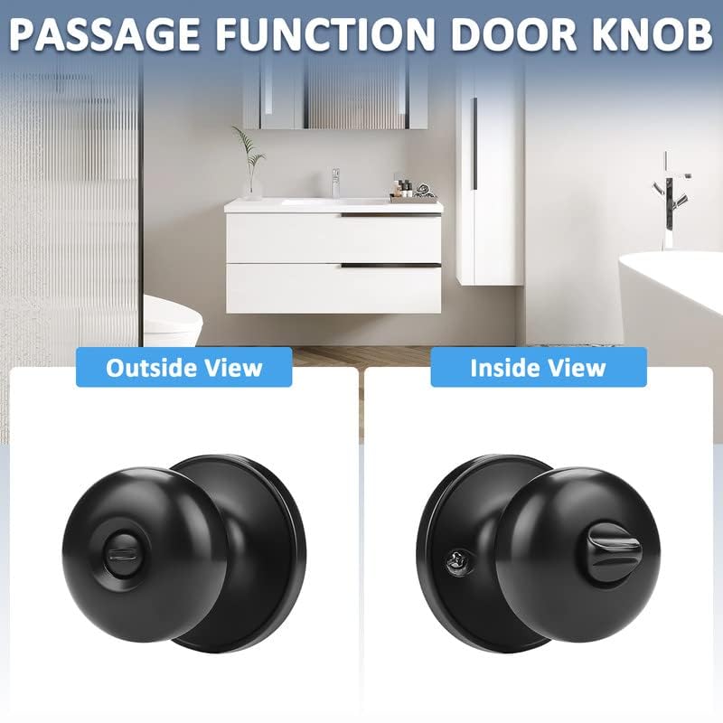 Mengico 6 Pack Black Interior Door Handles with Privacy Lock - Bedroom & Bathroom Door Knobs for Home, Office, and Hotel Use