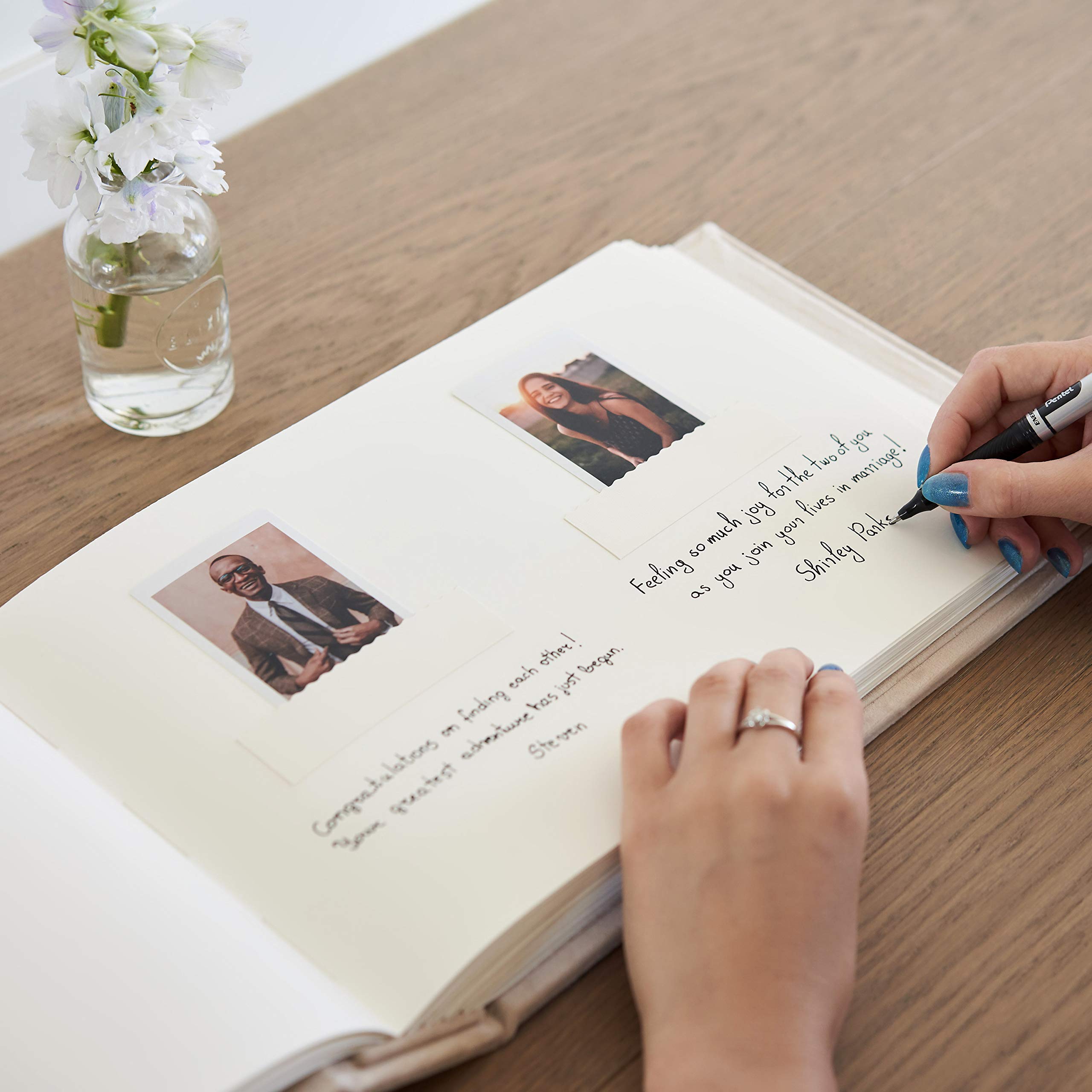 Wedding Guest Book Alternative - Velvet Photo Album for All Instant Photo Sizes (4x6, 2x6) - Mini Wide Square Photo Booth Guestbook with Pockets - Handmade Memory Scrapbook for Weddings, Anniversaries & Special Events
