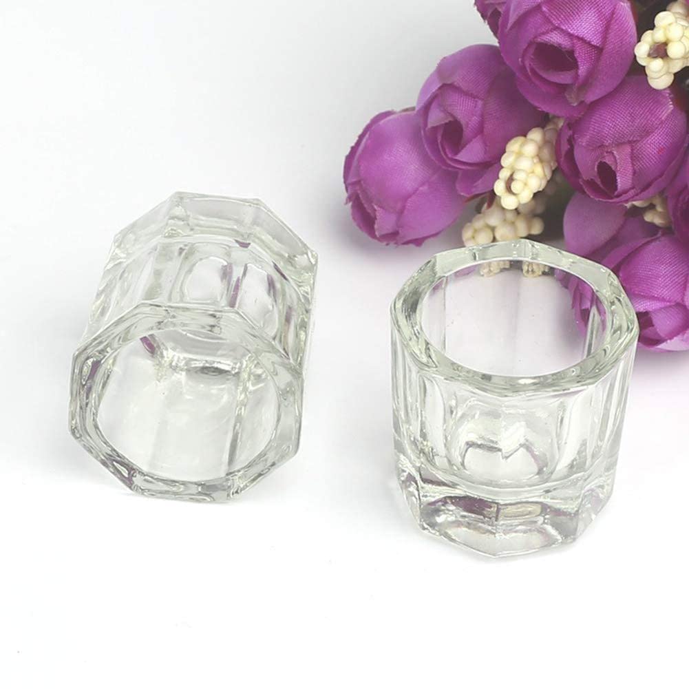 2PCS Crystal Glass Acrylic Powder Liquid Nail Art Cup with Lid - Manicure Bowl Container for Nail Extension & Dip Powder - Perfect for Salon, Home DIY Nail Art & Professional Nail Technicians