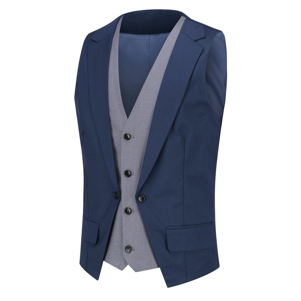 Men's Notch Lapel Patchwork Vest in Navy Blue - Stylish Layering Piece for Business Casual & Fall Fashion