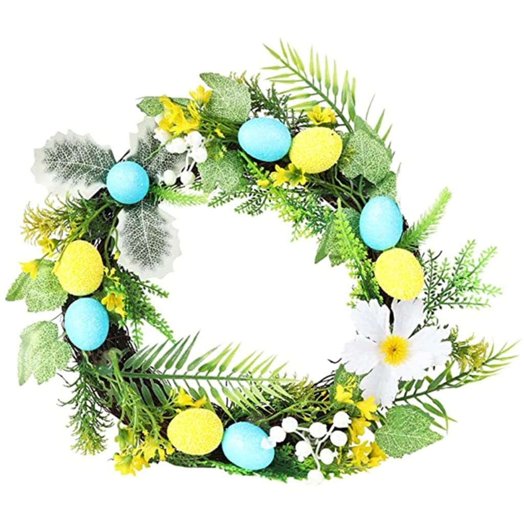 30CM Easter Wreath with Eggs & Flowers - Spring Door Decor, Wall Hanging Garland with Realistic Leaves for Home Front Door - Perfect for Easter Decorations, Spring Home Decor & Seasonal Front Door Wreath (Color: B, Size: 11.81inch)