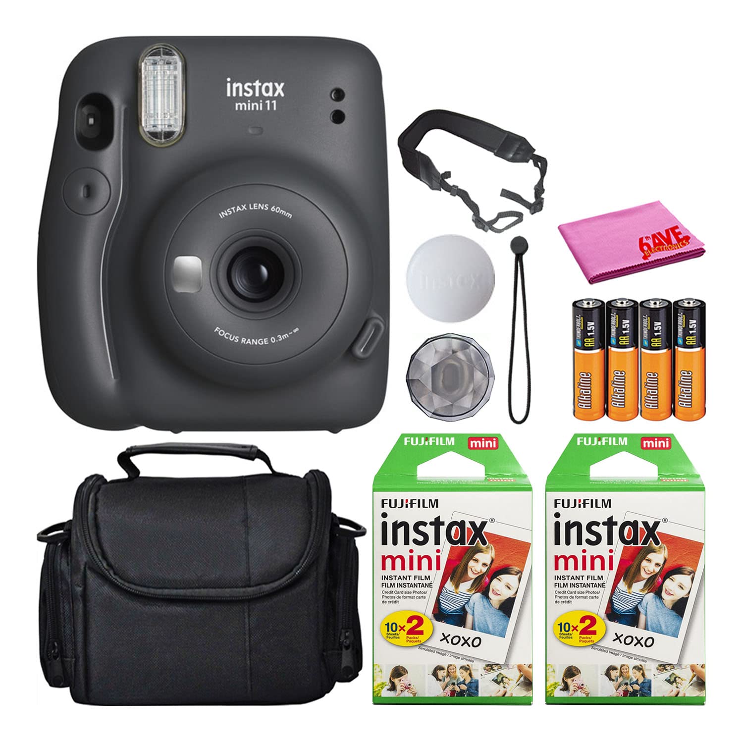 Fujifilm Instax Mini 11 Instant Camera Bundle - Charcoal Gray with 40 Films, Carrying Case, Batteries & Neck Strap | Perfect for Travel, Parties, Weddings & DIY Photo Gifts