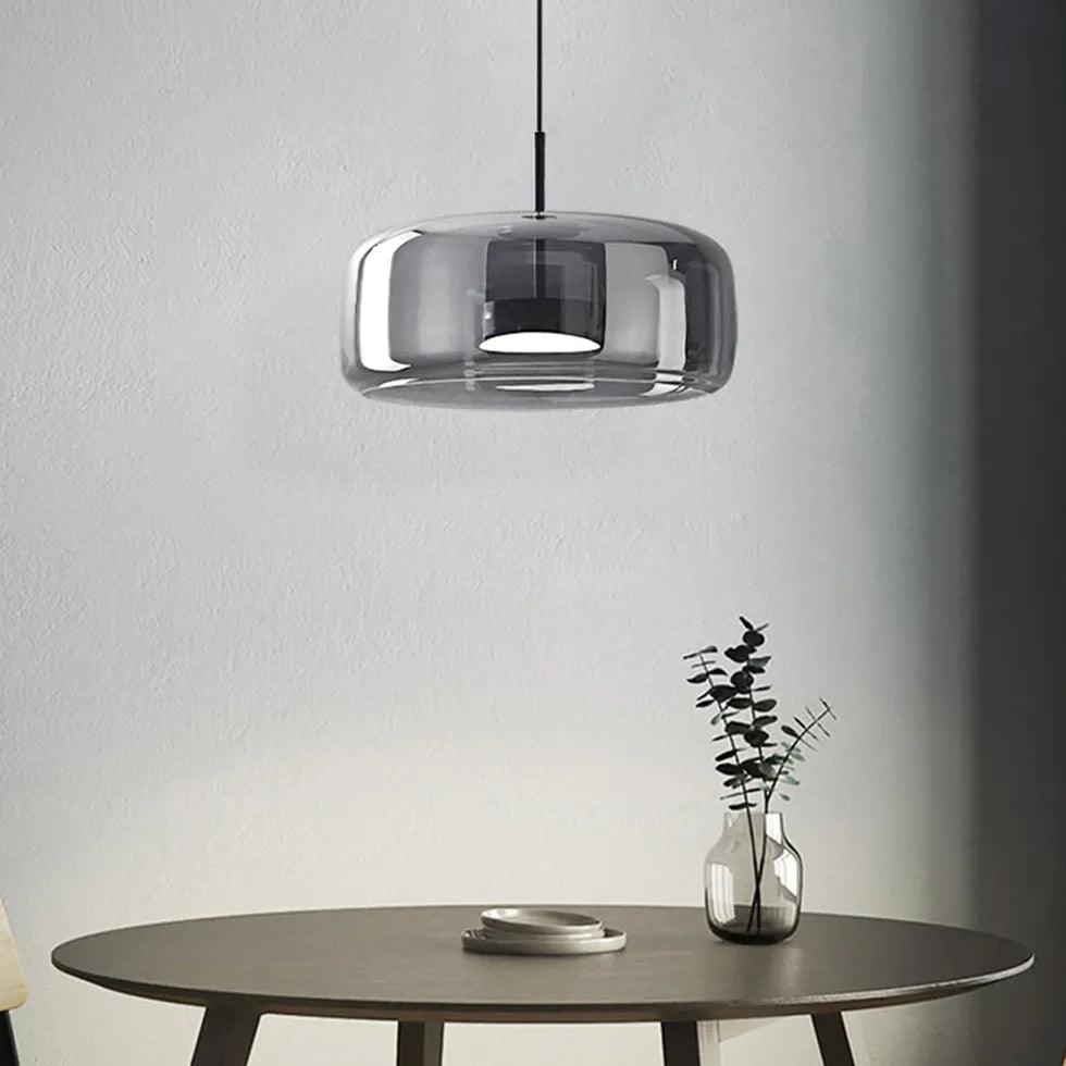 Modern Glass Disc Pendant Light - Sleek Round Dining Room Lighting Fixture for Kitchen Island, Breakfast Nook & Contemporary Home Decor