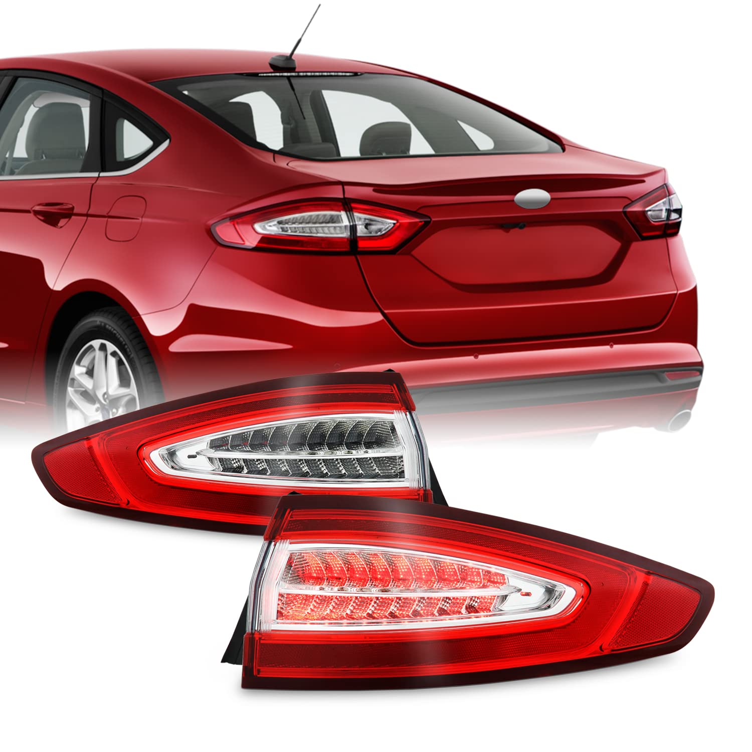 AKKON LED Red Tail Lamp Brake Lights Outer Pair for 2013-2016 Ford Fusion Titanium & Energi Sedan Models - Driver & Passenger Side Replacement - Perfect for Night Driving & Enhanced Safety