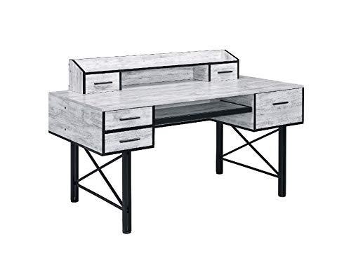 Ergonomic Computer Desk for Home Office - Writing Workstation & Gaming Desk with Adjustable Height, Antique White & Black Finish (Model 92802) - Perfect for Remote Work, Online Classes & PC Gaming Setup