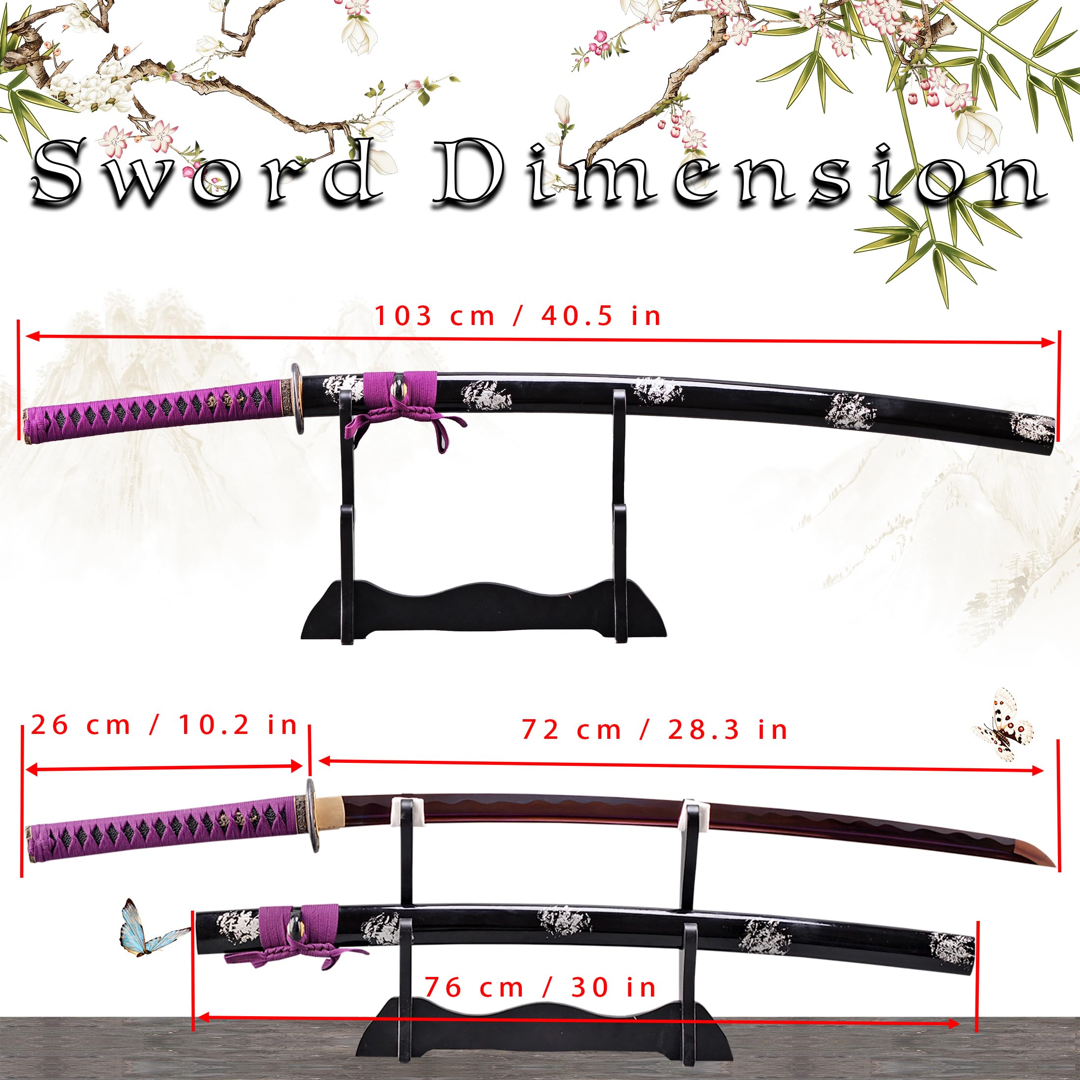 41 Inch Handmade Japanese Samurai Katana Sword - Full Tang Carbon Steel Blade - Perfect for Cosplay, Martial Arts Training, Home Decoration & Self Defense - Authentic Samurai Gift for Men & Collectors